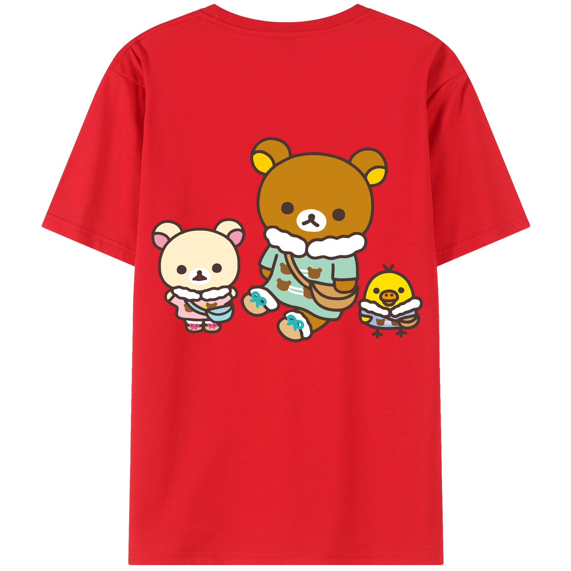 （画像用） リラックマ リラックマ キイロイトリ Rilakkuma Korilakkuma Kiiroitori 綿100％ メンズ半袖Tシャツ（バックプリント） 通気性