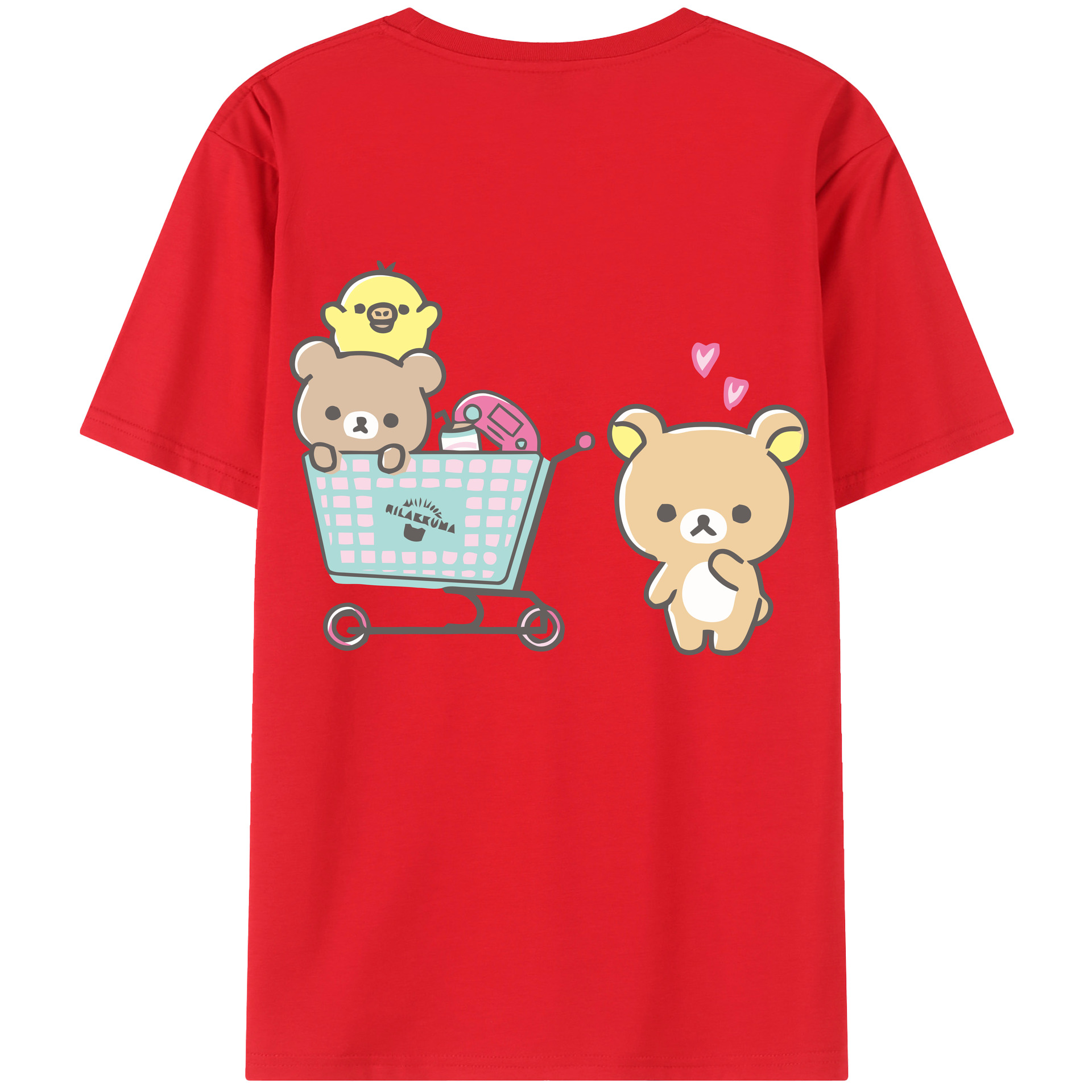 （画像用） リラックマ リラックマ キイロイトリ Rilakkuma Korilakkuma Kiiroitori 綿100％ メンズ半袖Tシャツ（バックプリント） 通気性