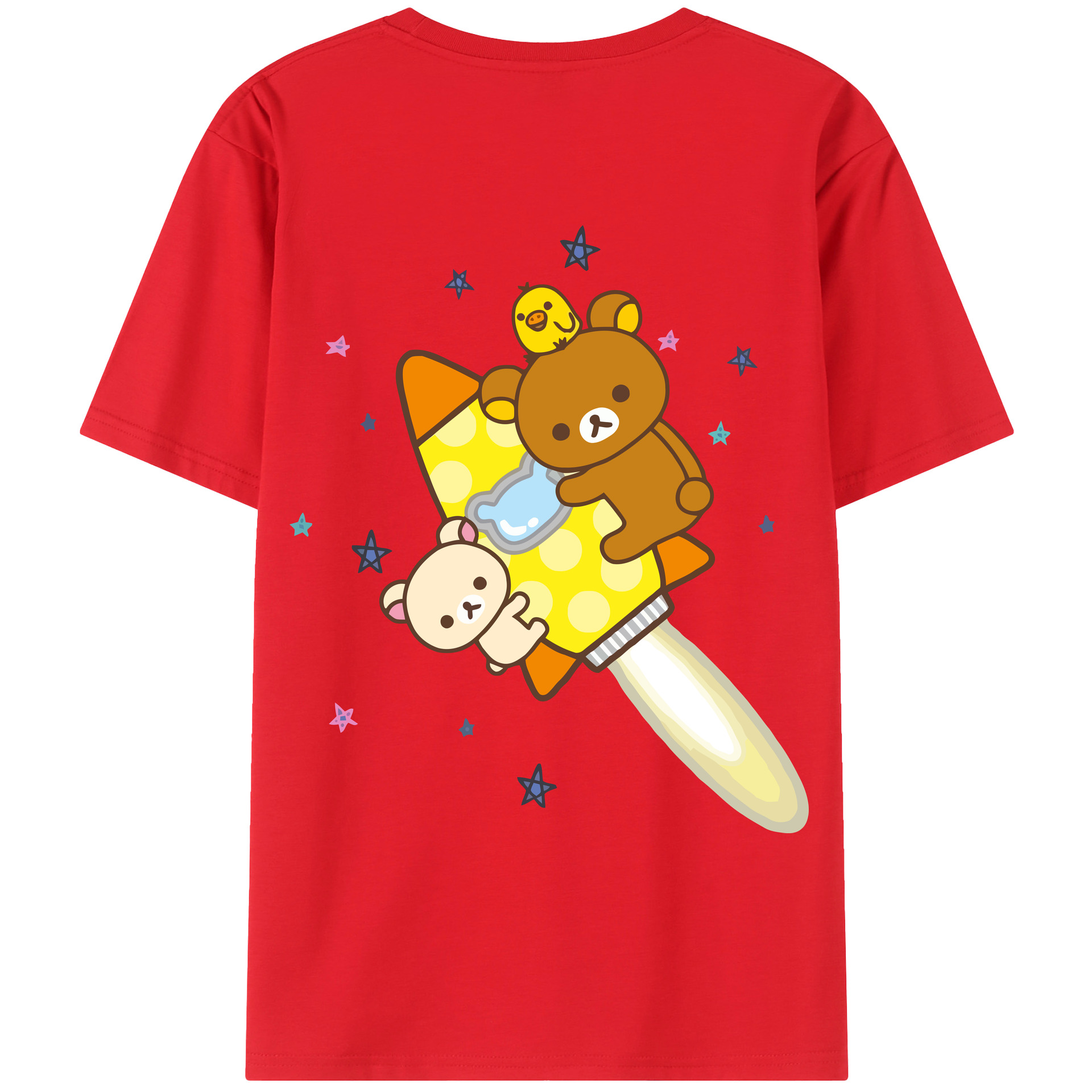（画像用） リラックマ リラックマ キイロイトリ Rilakkuma Korilakkuma Kiiroitori 綿100％ メンズ半袖Tシャツ（バックプリント） 通気性
