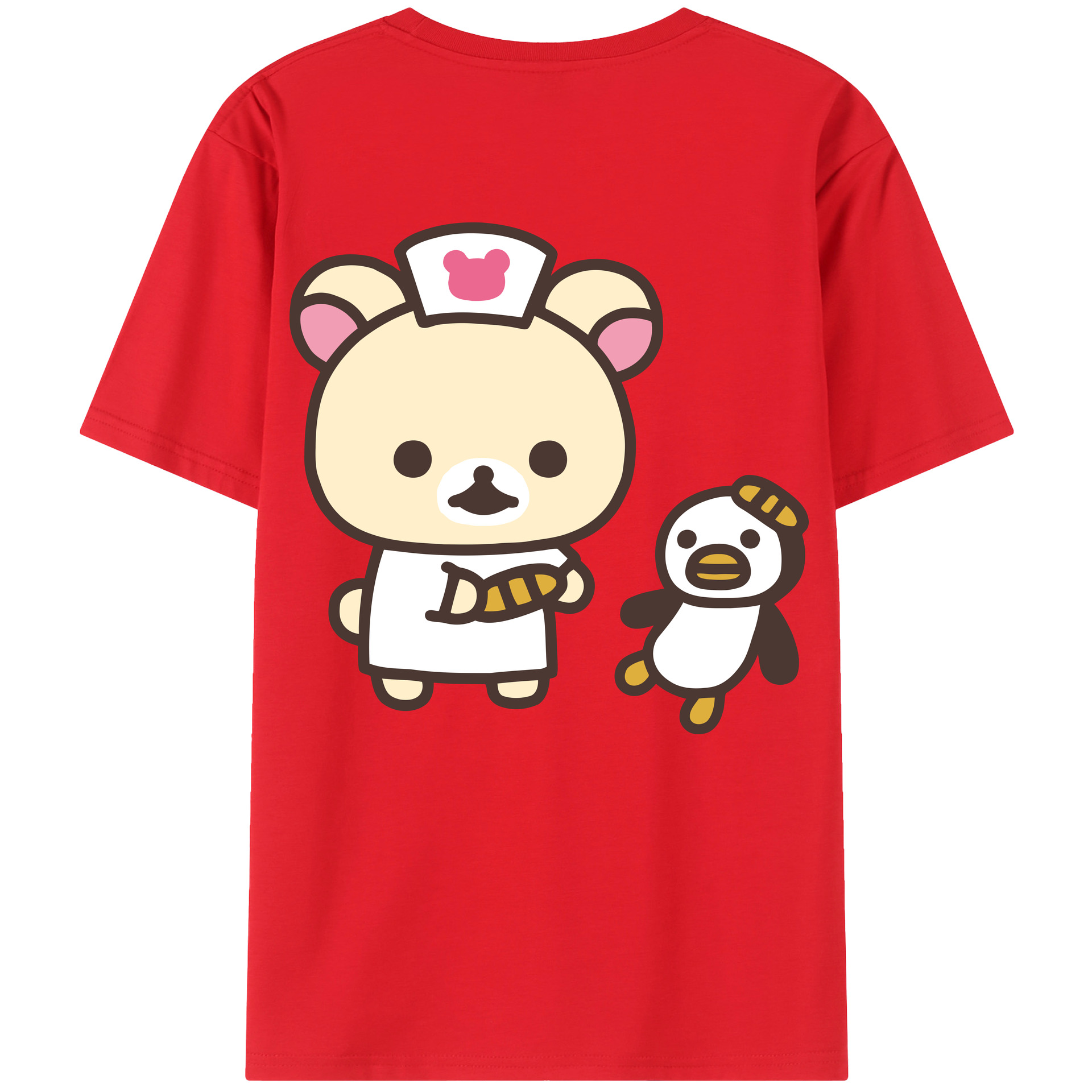 （画像用） リラックマ リラックマ キイロイトリ Rilakkuma Korilakkuma Kiiroitori 綿100％ メンズ半袖Tシャツ（バックプリント） 通気性