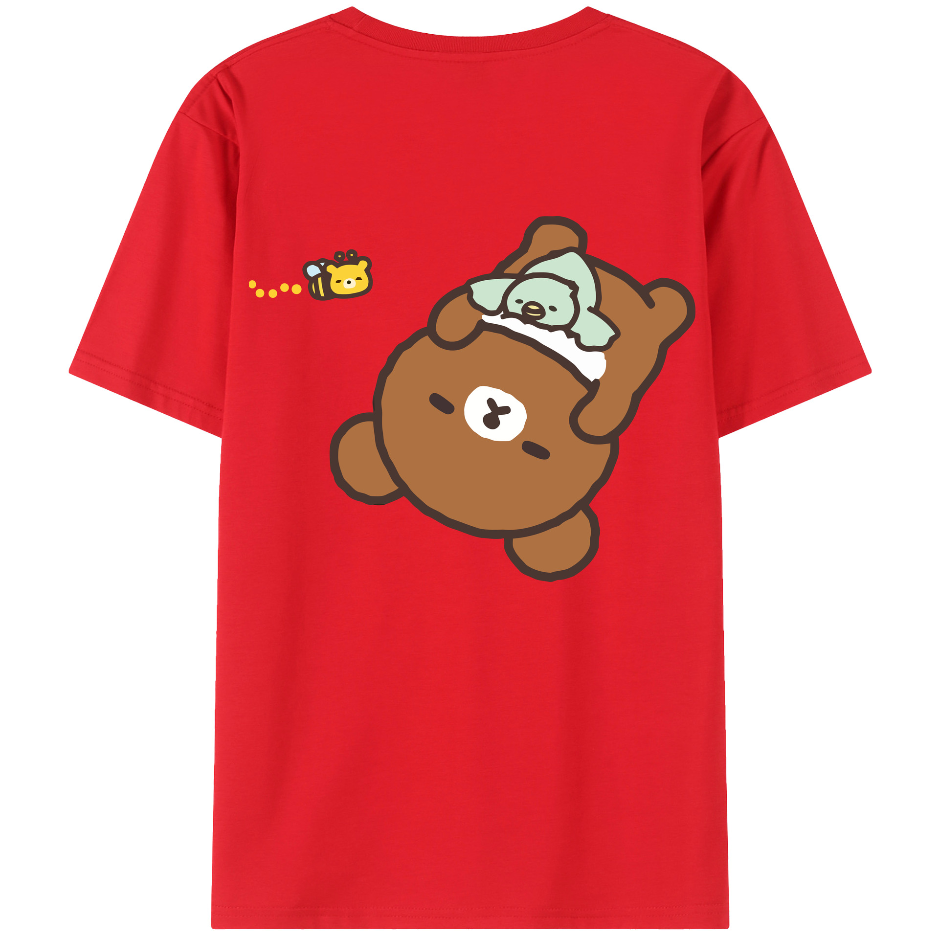 （画像用） リラックマ リラックマ キイロイトリ Rilakkuma Korilakkuma Kiiroitori 綿100％ メンズ半袖Tシャツ（バックプリント） 通気性