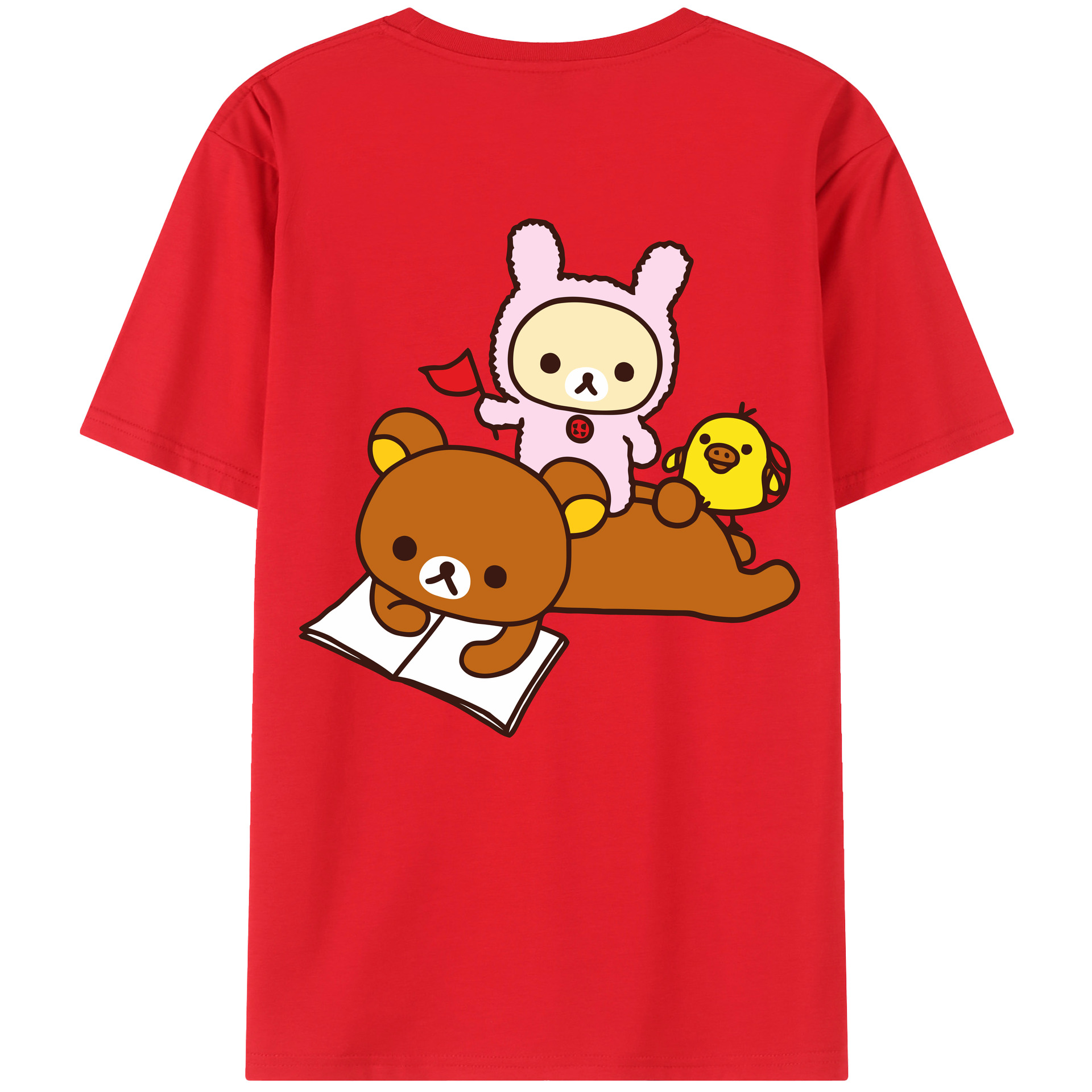 （画像用） リラックマ リラックマ キイロイトリ Rilakkuma Korilakkuma Kiiroitori 綿100％ メンズ半袖Tシャツ（バックプリント） 通気性