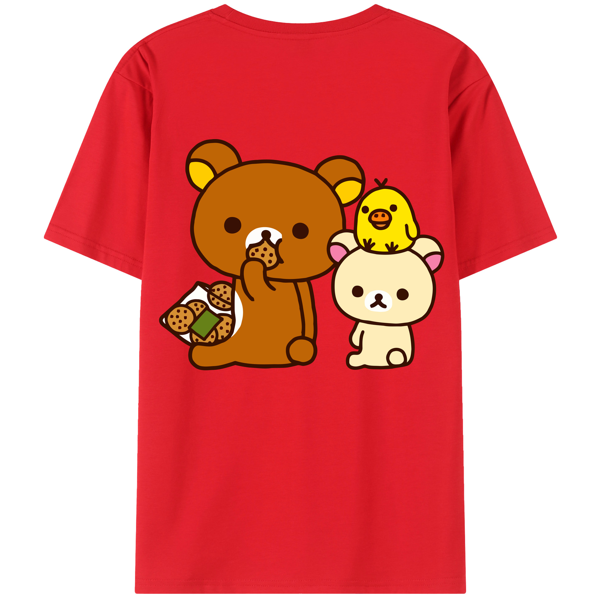 （画像用） リラックマ リラックマ キイロイトリ Rilakkuma Korilakkuma Kiiroitori 綿100％ メンズ半袖Tシャツ（バックプリント） 通気性