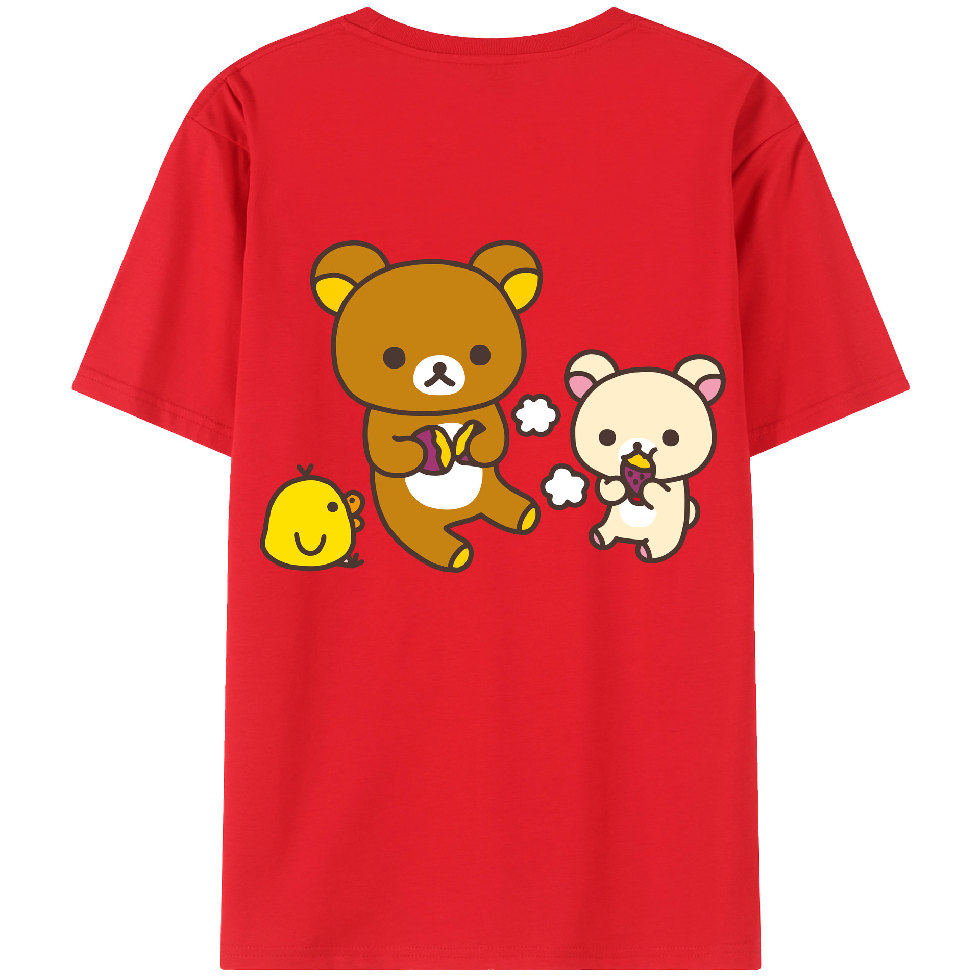 （画像用） リラックマ リラックマ キイロイトリ Rilakkuma Korilakkuma Kiiroitori 綿100％ メンズ半袖Tシャツ（バックプリント） 通気性