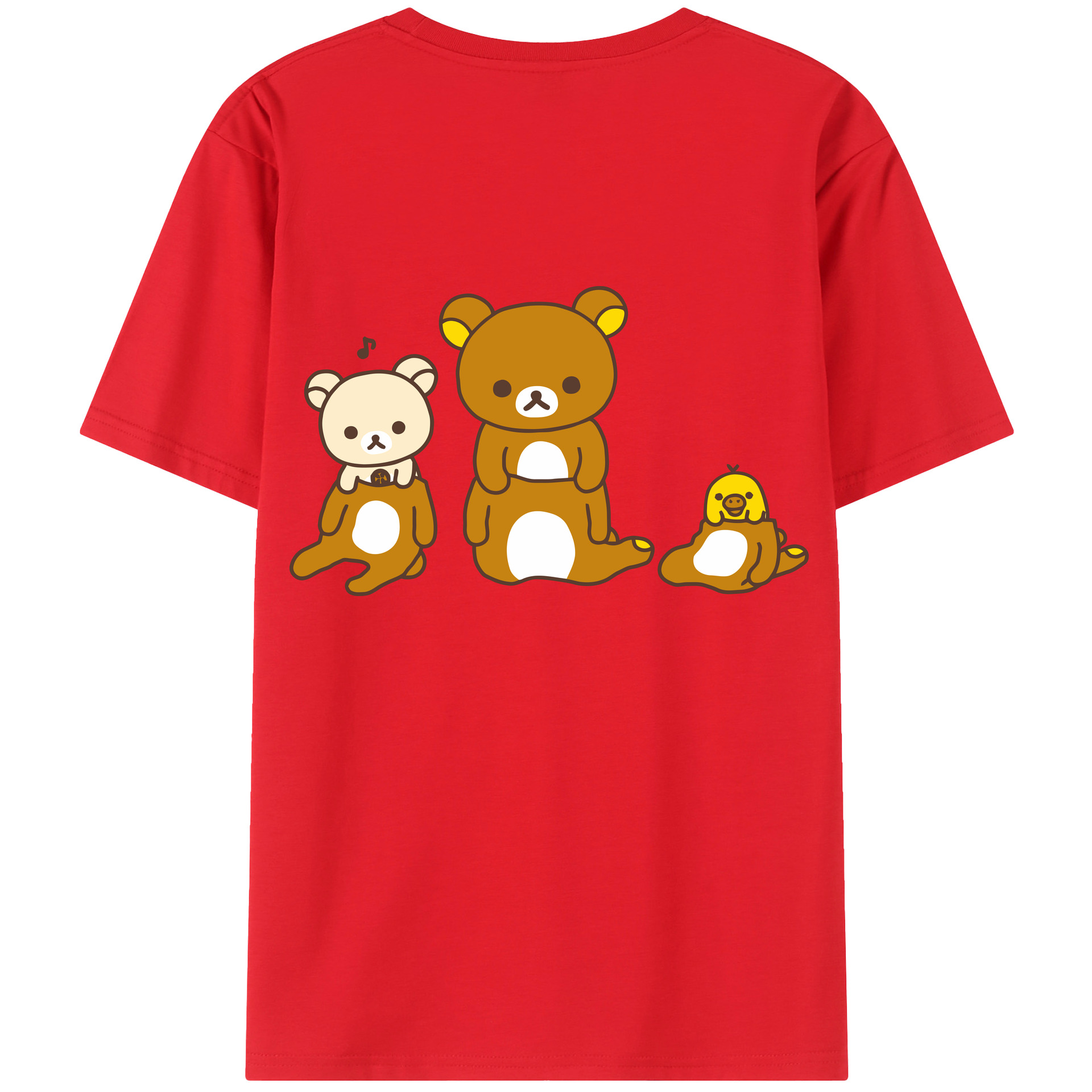 （画像用） リラックマ リラックマ キイロイトリ Rilakkuma Korilakkuma Kiiroitori 綿100％ メンズ半袖Tシャツ（バックプリント） 通気性