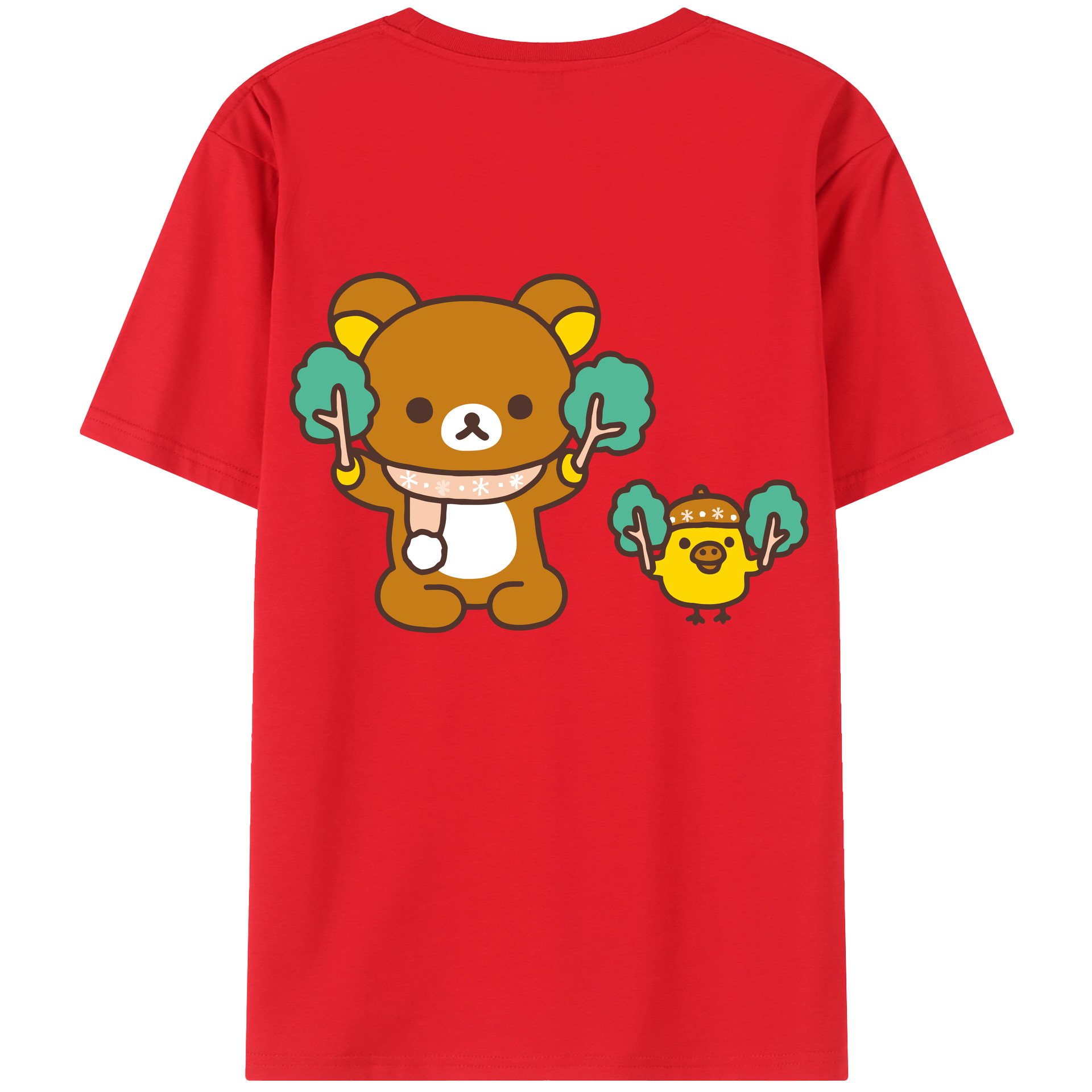 （画像用） リラックマ リラックマ キイロイトリ Rilakkuma Korilakkuma Kiiroitori 綿100％ メンズ半袖Tシャツ（バックプリント） 通気性