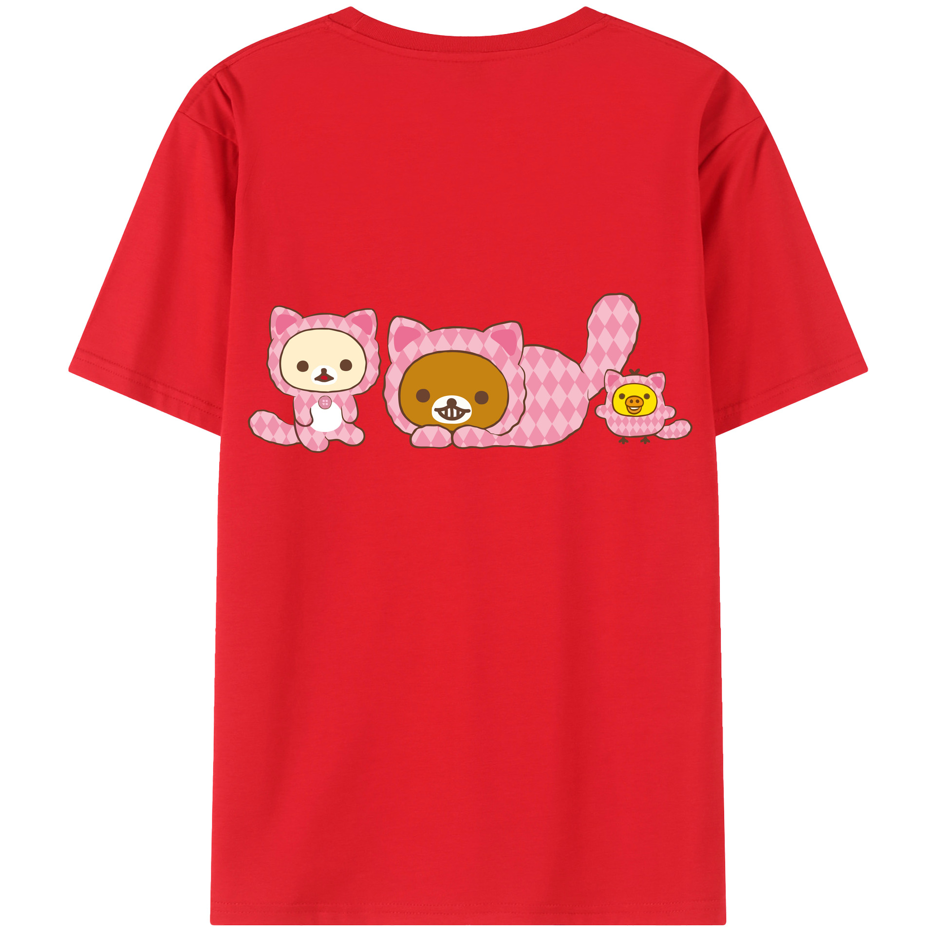 （画像用） リラックマ リラックマ キイロイトリ Rilakkuma Korilakkuma Kiiroitori 綿100％ メンズ半袖Tシャツ（バックプリント） 通気性