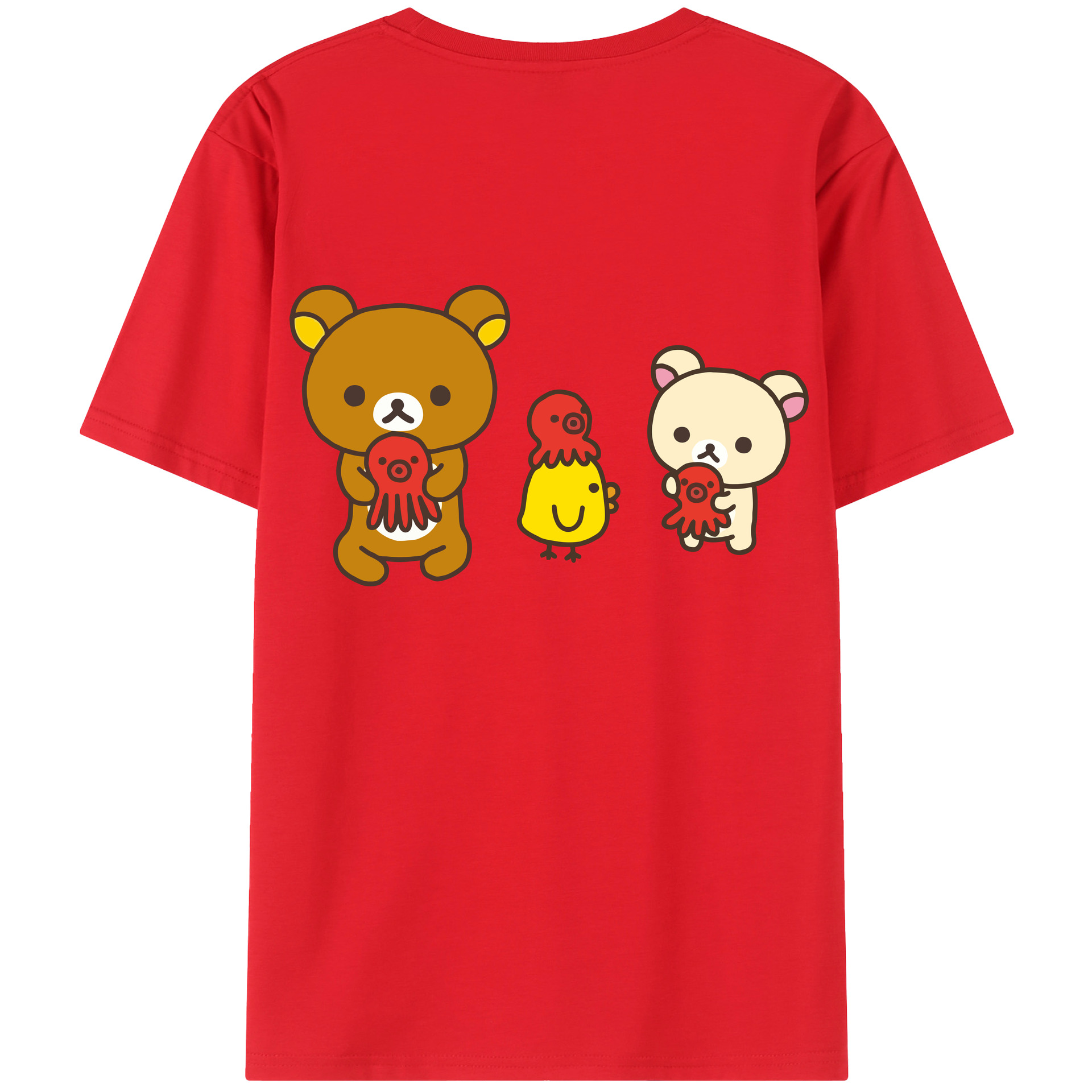 （画像用） リラックマ リラックマ キイロイトリ Rilakkuma Korilakkuma Kiiroitori 綿100％ メンズ半袖Tシャツ（バックプリント） 通気性