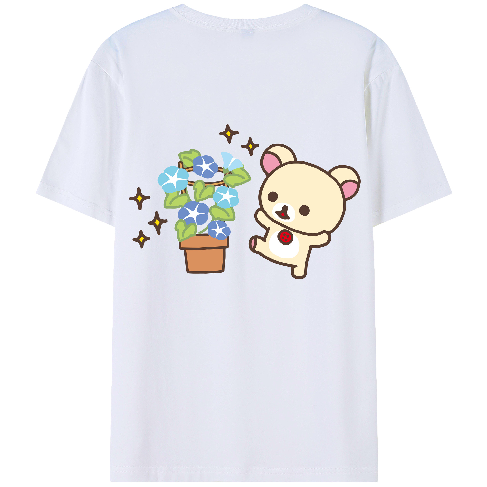 （画像用） リラックマ リラックマ キイロイトリ Rilakkuma Korilakkuma Kiiroitori 綿100％ メンズ半袖Tシャツ（バックプリント） 通気性