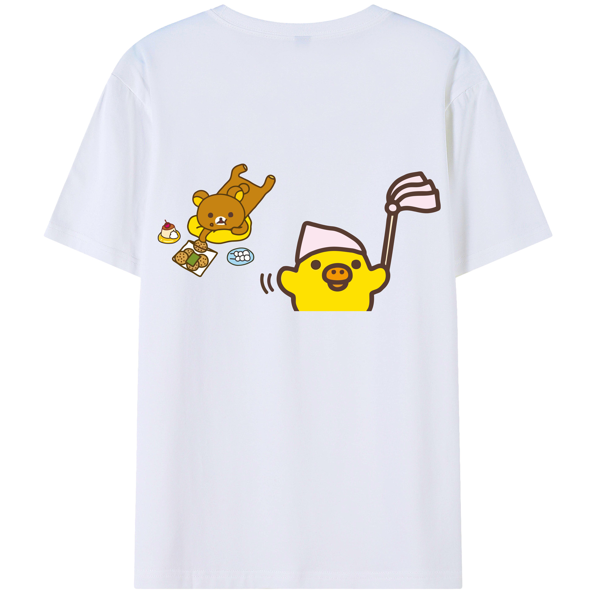 （画像用） リラックマ リラックマ キイロイトリ Rilakkuma Korilakkuma Kiiroitori 綿100％ メンズ半袖Tシャツ（バックプリント） 通気性