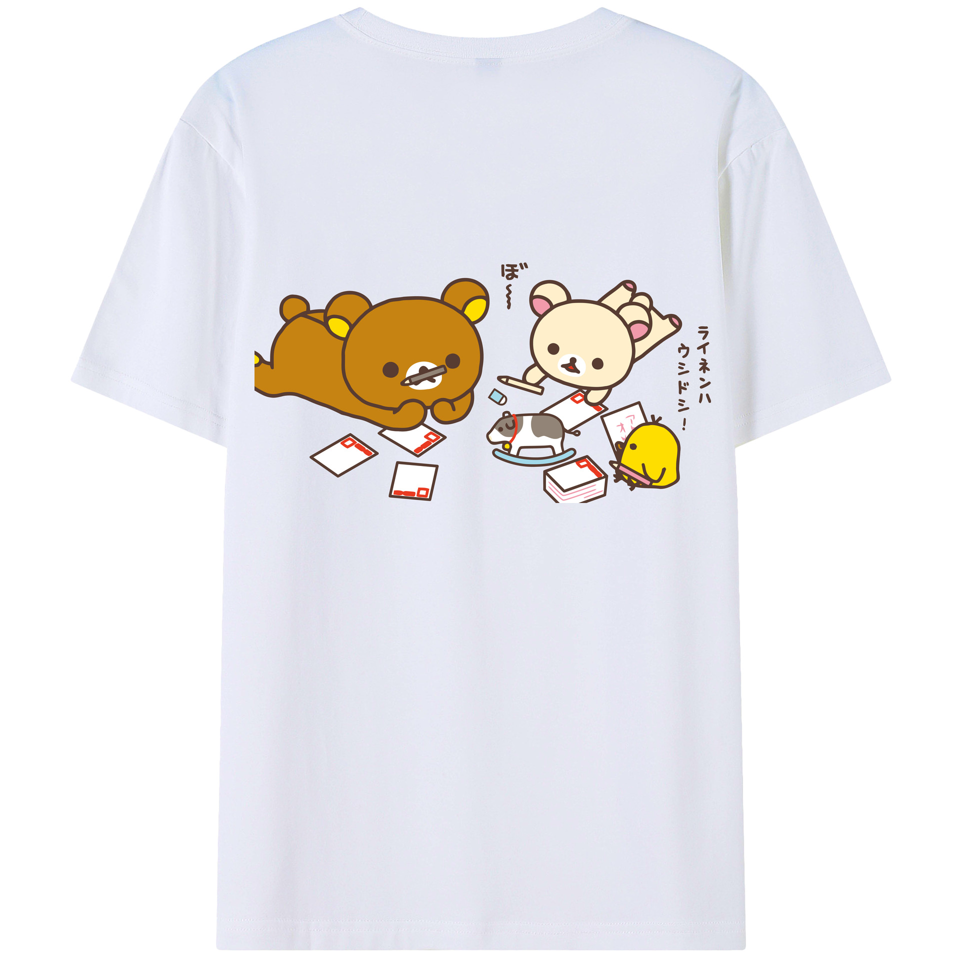（画像用） リラックマ リラックマ キイロイトリ Rilakkuma Korilakkuma Kiiroitori 綿100％ メンズ半袖Tシャツ（バックプリント） 通気性