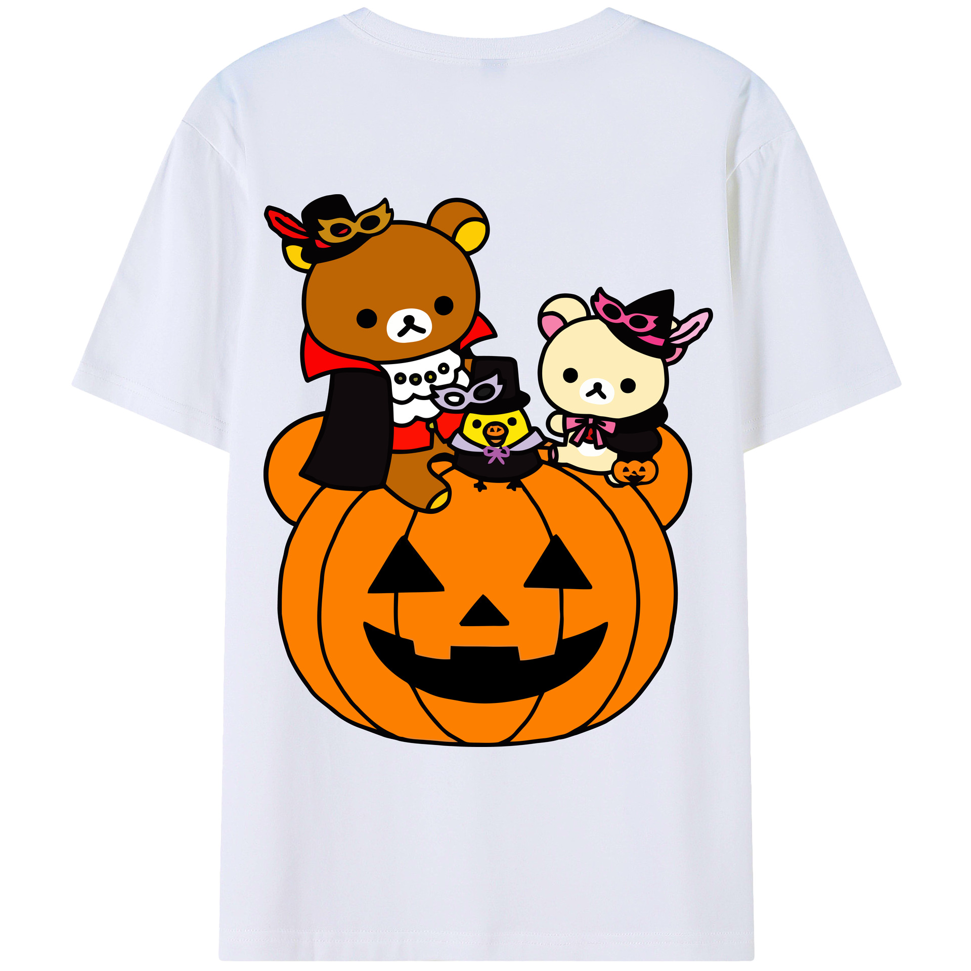 （画像用） リラックマ リラックマ キイロイトリ Rilakkuma Korilakkuma Kiiroitori 綿100％ メンズ半袖Tシャツ（バックプリント） 通気性