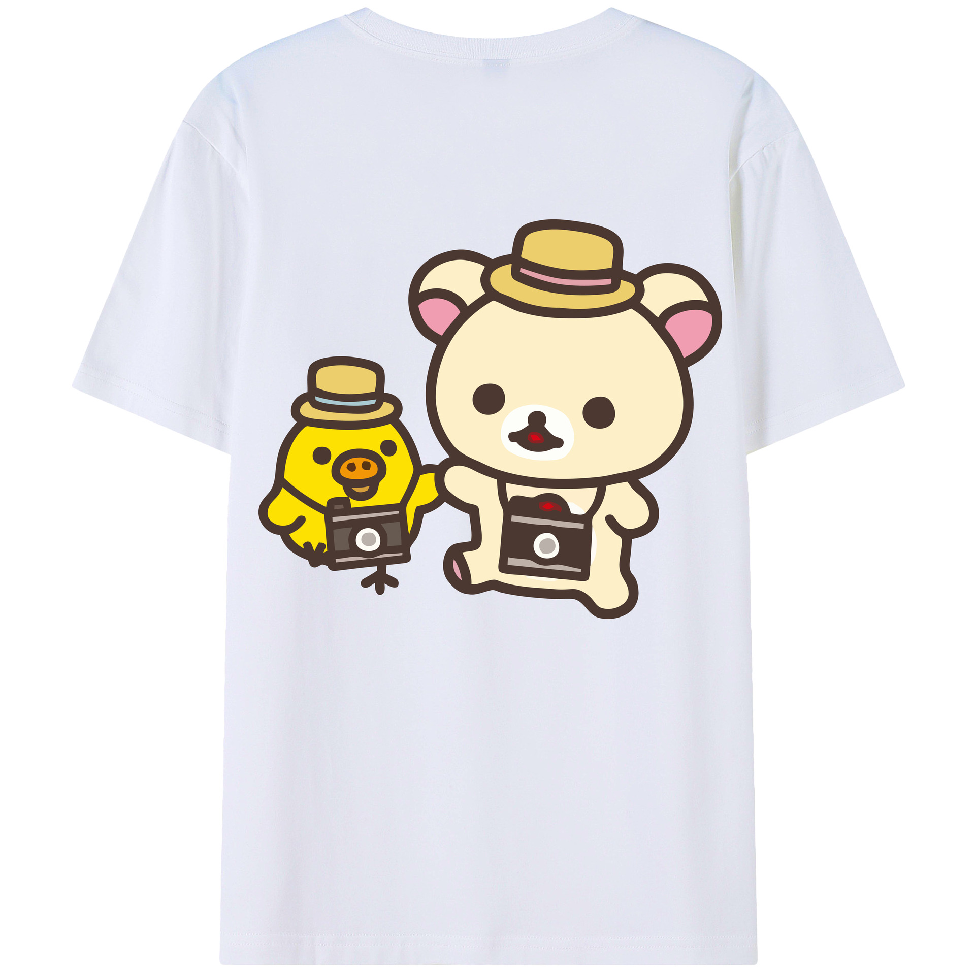 （画像用） リラックマ リラックマ キイロイトリ Rilakkuma Korilakkuma Kiiroitori 綿100％ メンズ半袖Tシャツ（バックプリント） 通気性