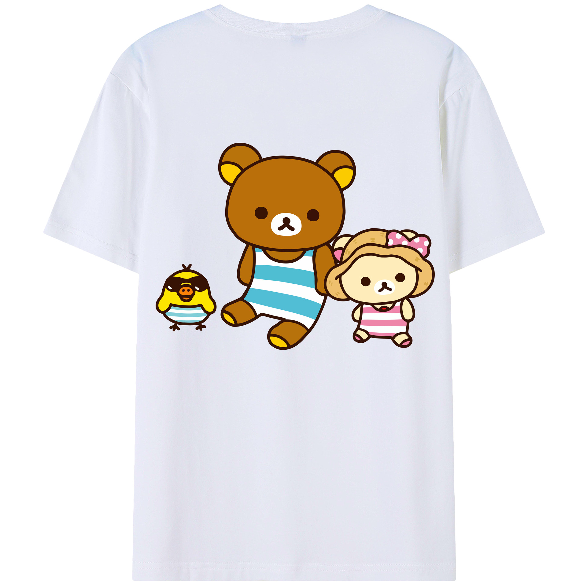 （画像用） リラックマ リラックマ キイロイトリ Rilakkuma Korilakkuma Kiiroitori 綿100％ メンズ半袖Tシャツ（バックプリント） 通気性
