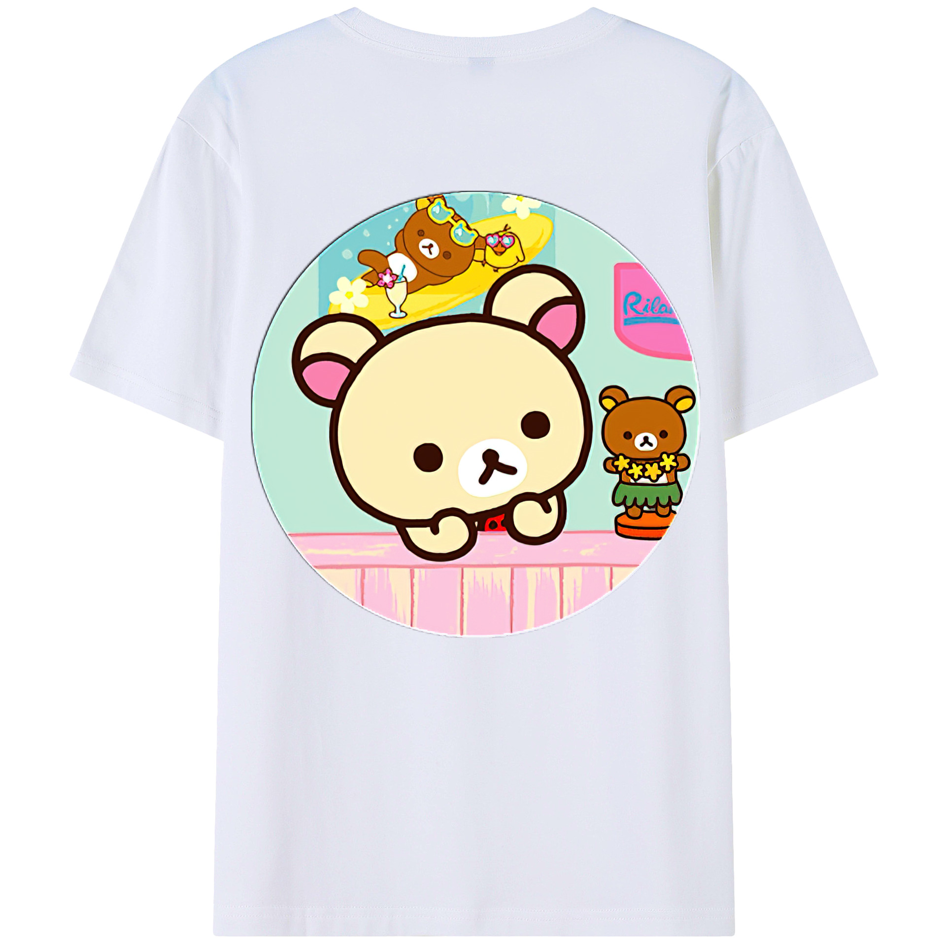 （画像用） リラックマ リラックマ キイロイトリ Rilakkuma Korilakkuma Kiiroitori 綿100％ メンズ半袖Tシャツ（バックプリント） 通気性
