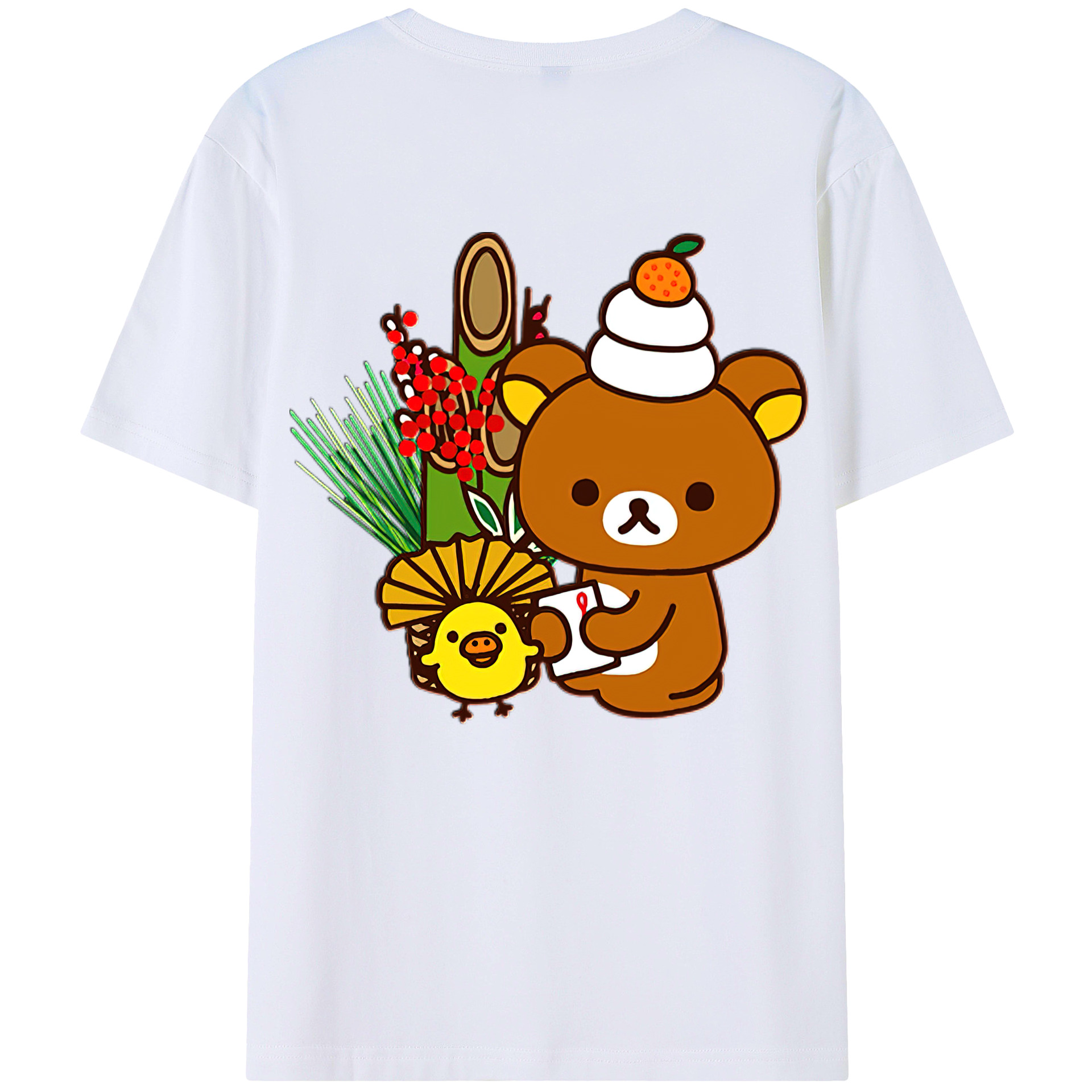 （画像用） リラックマ リラックマ キイロイトリ Rilakkuma Korilakkuma Kiiroitori 綿100％ メンズ半袖Tシャツ（バックプリント） 通気性