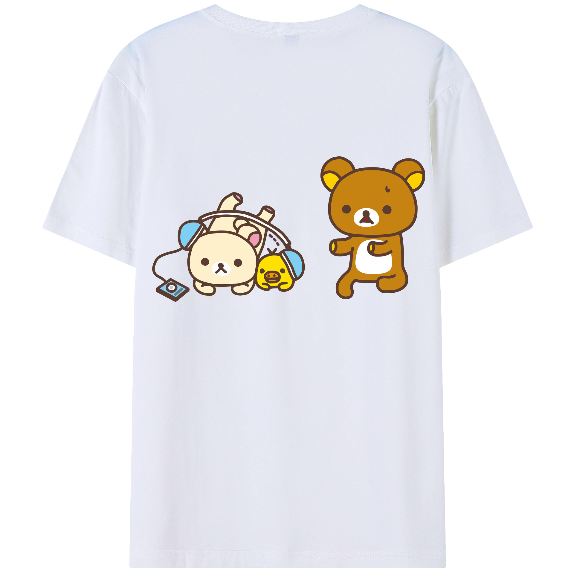 （画像用） リラックマ リラックマ キイロイトリ Rilakkuma Korilakkuma Kiiroitori 綿100％ メンズ半袖Tシャツ（バックプリント） 通気性