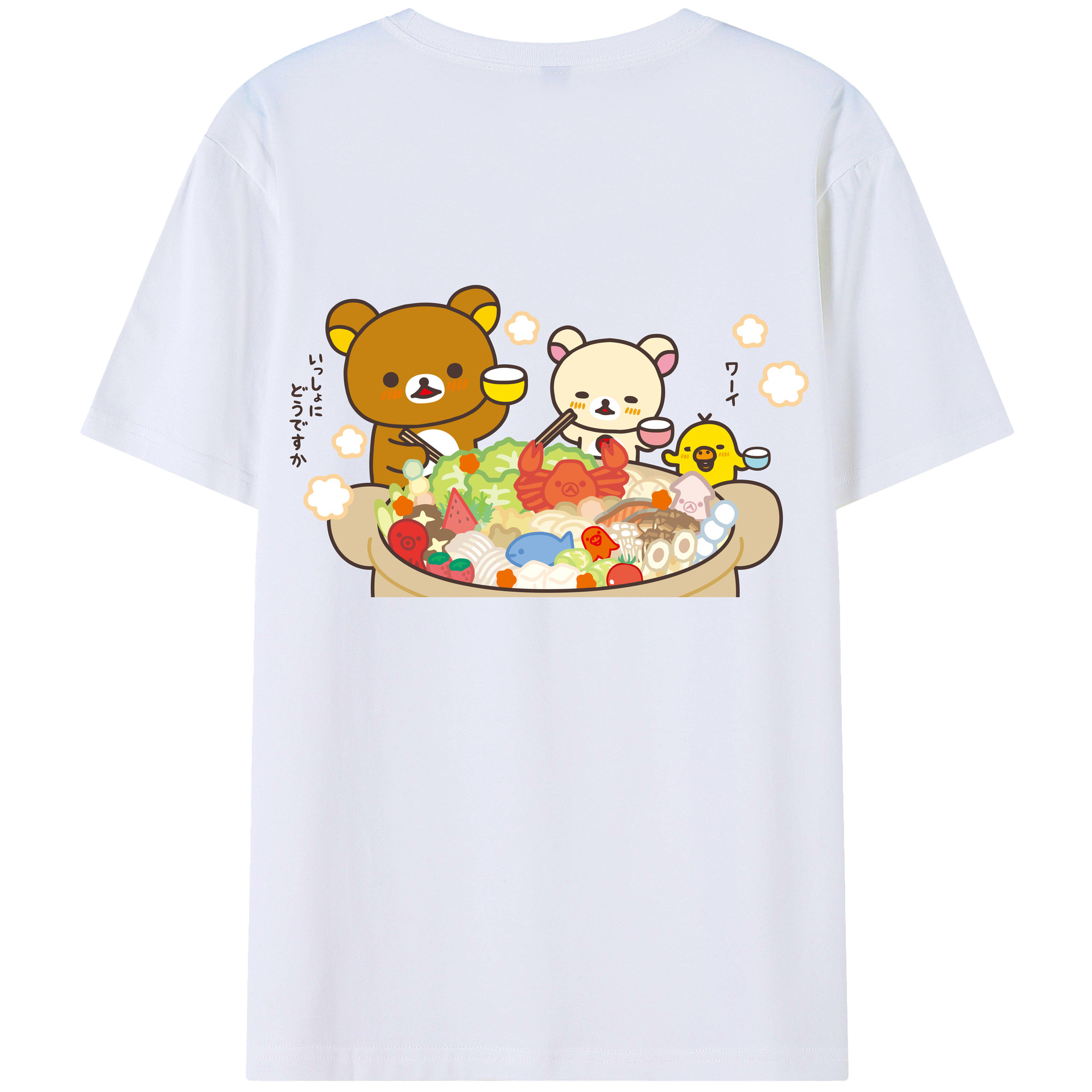 （画像用） リラックマ リラックマ キイロイトリ Rilakkuma Korilakkuma Kiiroitori 綿100％ メンズ半袖Tシャツ（バックプリント） 通気性