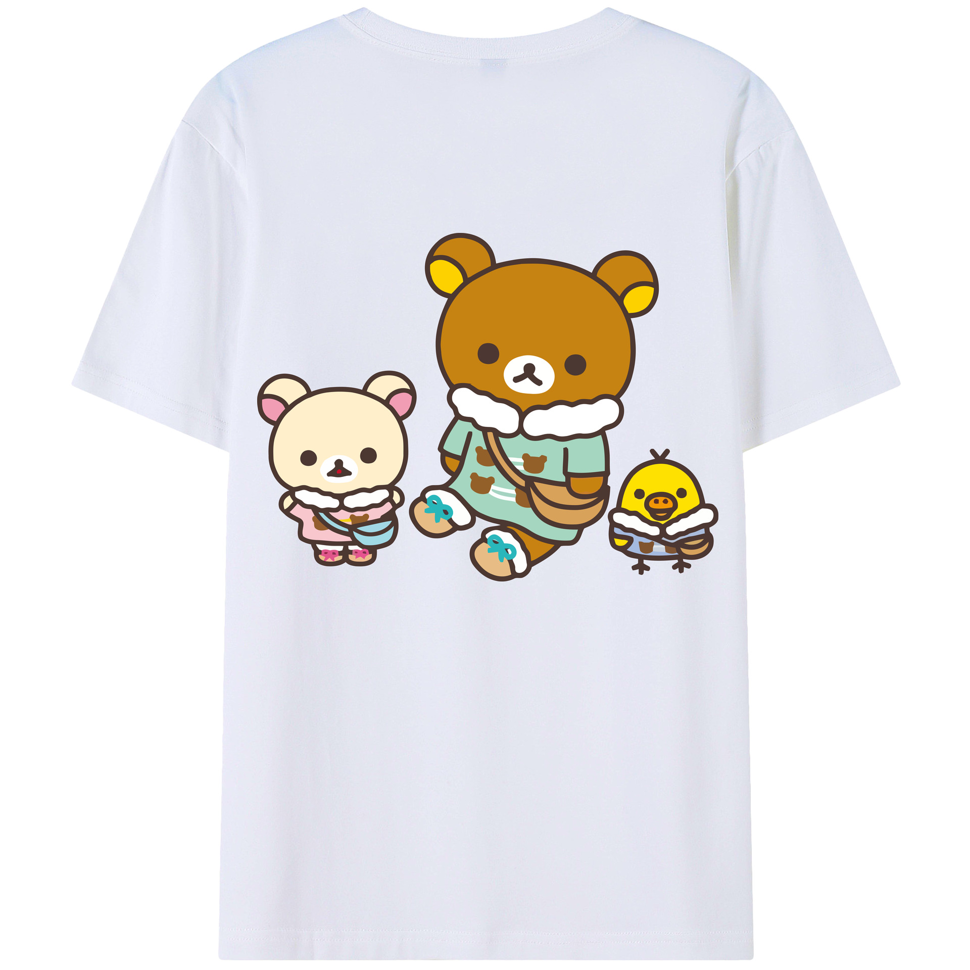 （画像用） リラックマ リラックマ キイロイトリ Rilakkuma Korilakkuma Kiiroitori 綿100％ メンズ半袖Tシャツ（バックプリント） 通気性