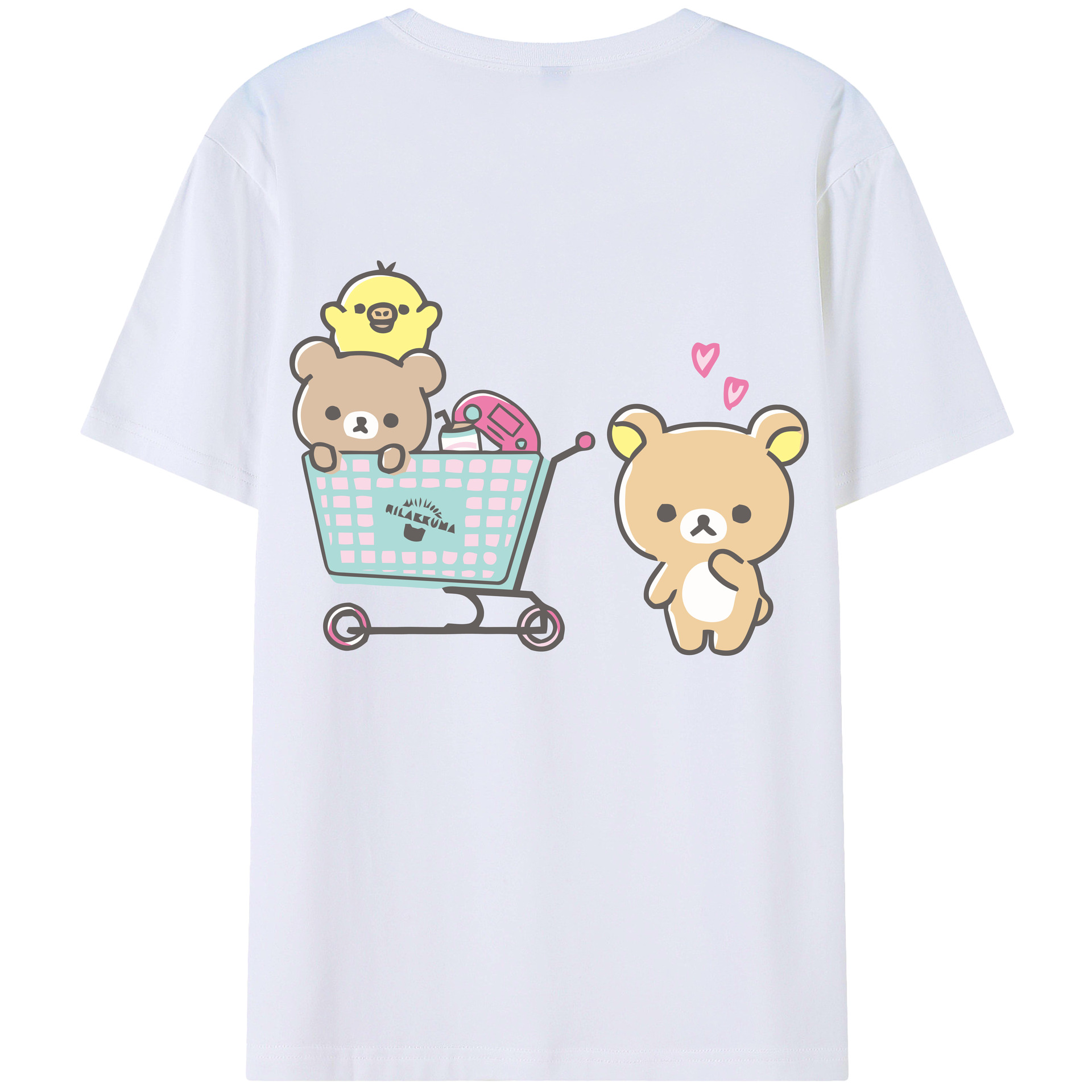 （画像用） リラックマ リラックマ キイロイトリ Rilakkuma Korilakkuma Kiiroitori 綿100％ メンズ半袖Tシャツ（バックプリント） 通気性