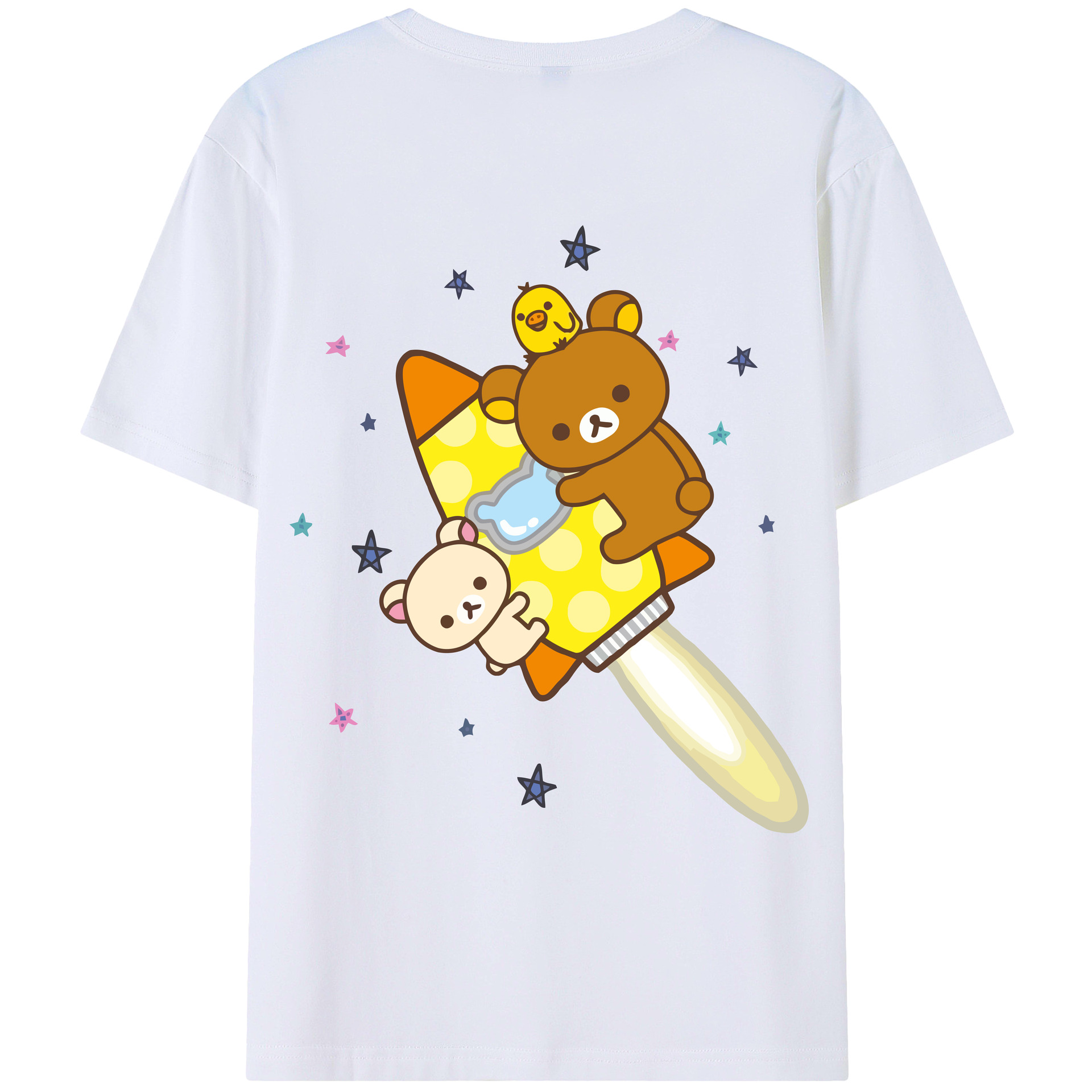 （画像用） リラックマ リラックマ キイロイトリ Rilakkuma Korilakkuma Kiiroitori 綿100％ メンズ半袖Tシャツ（バックプリント） 通気性