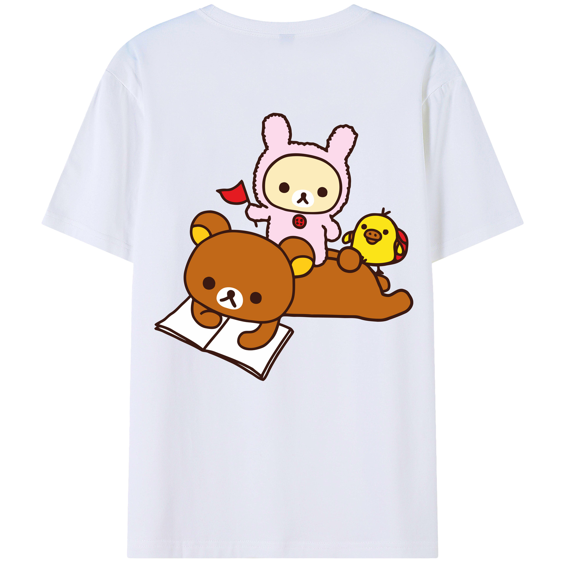 （画像用） リラックマ リラックマ キイロイトリ Rilakkuma Korilakkuma Kiiroitori 綿100％ メンズ半袖Tシャツ（バックプリント） 通気性