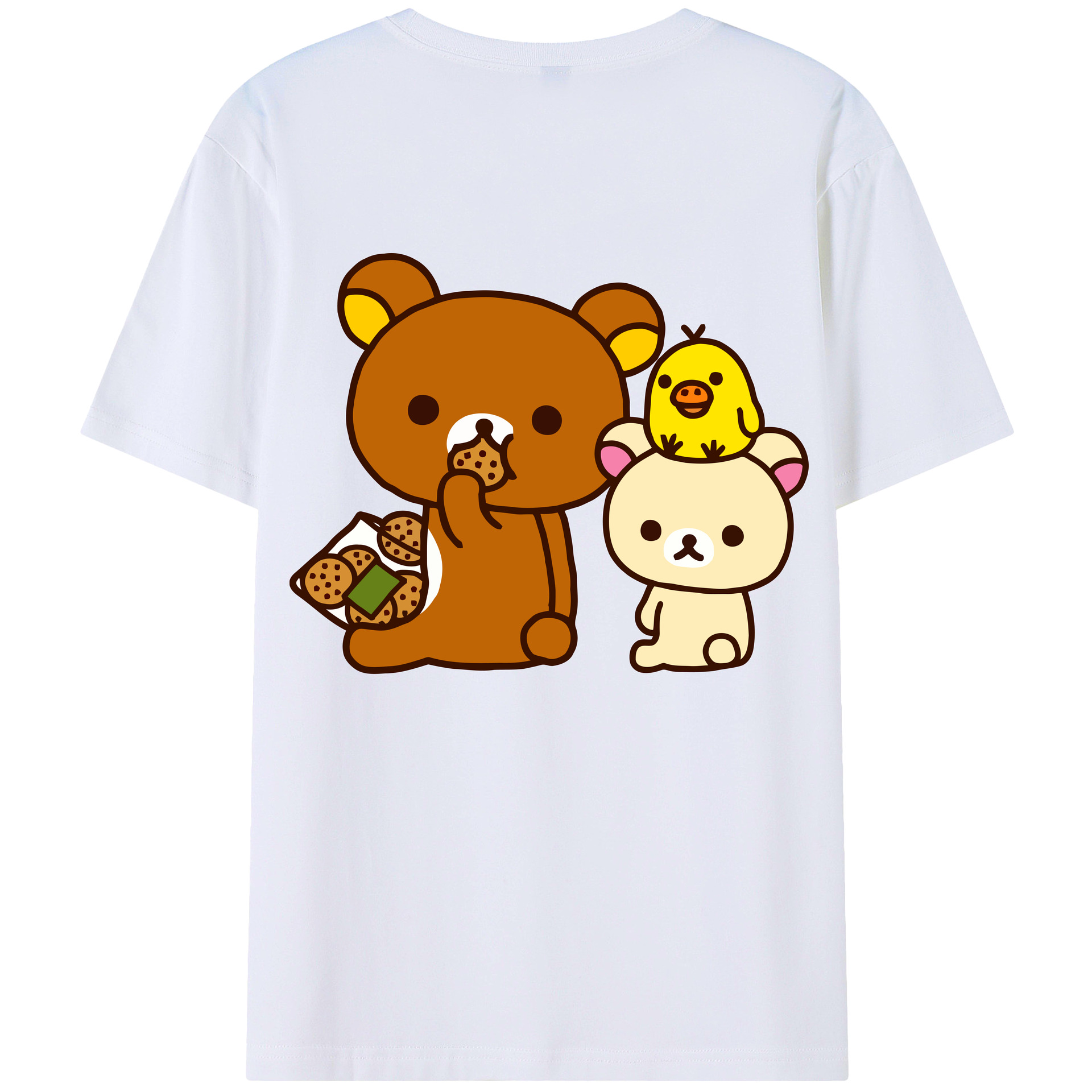（画像用） リラックマ リラックマ キイロイトリ Rilakkuma Korilakkuma Kiiroitori 綿100％ メンズ半袖Tシャツ（バックプリント） 通気性