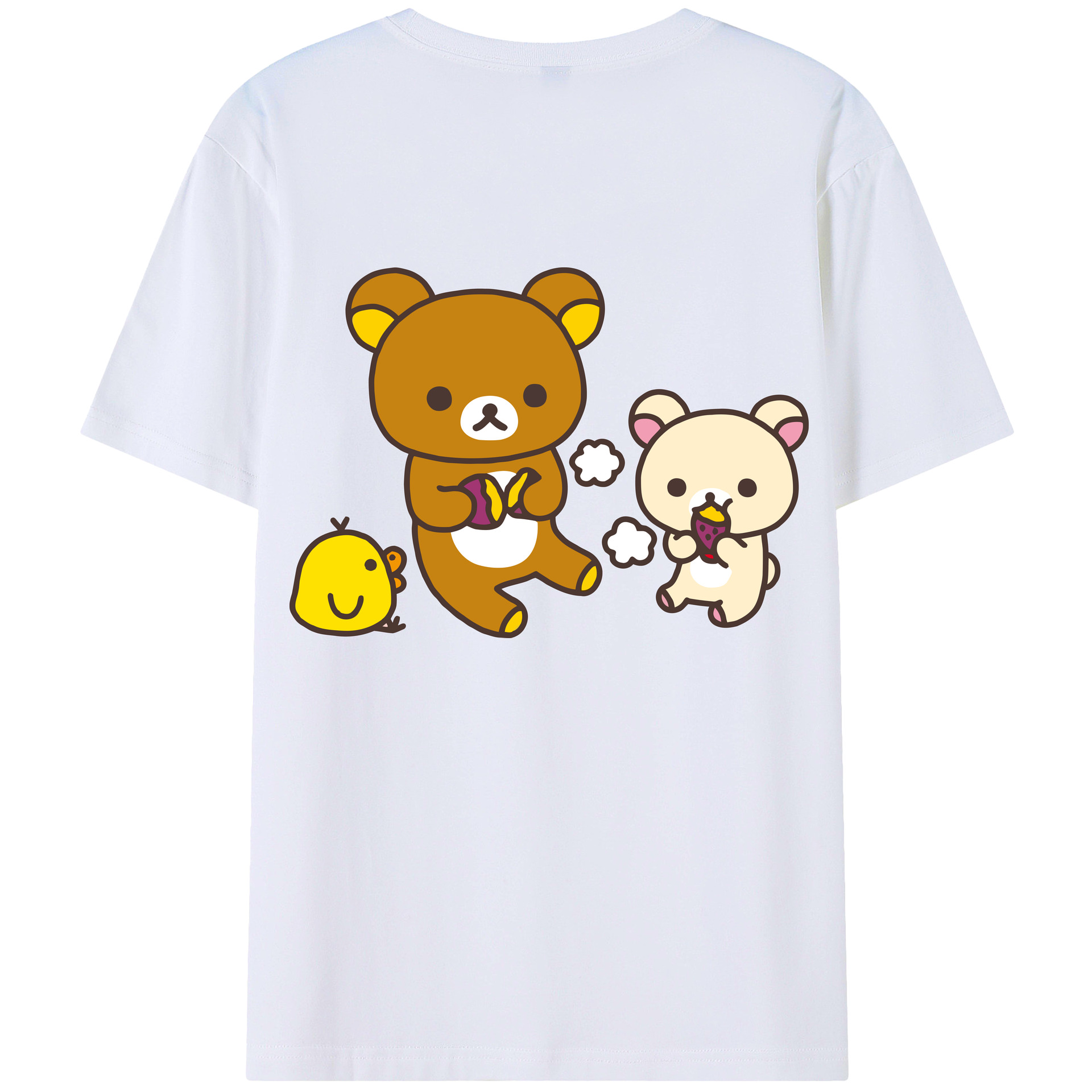 （画像用） リラックマ リラックマ キイロイトリ Rilakkuma Korilakkuma Kiiroitori 綿100％ メンズ半袖Tシャツ（バックプリント） 通気性