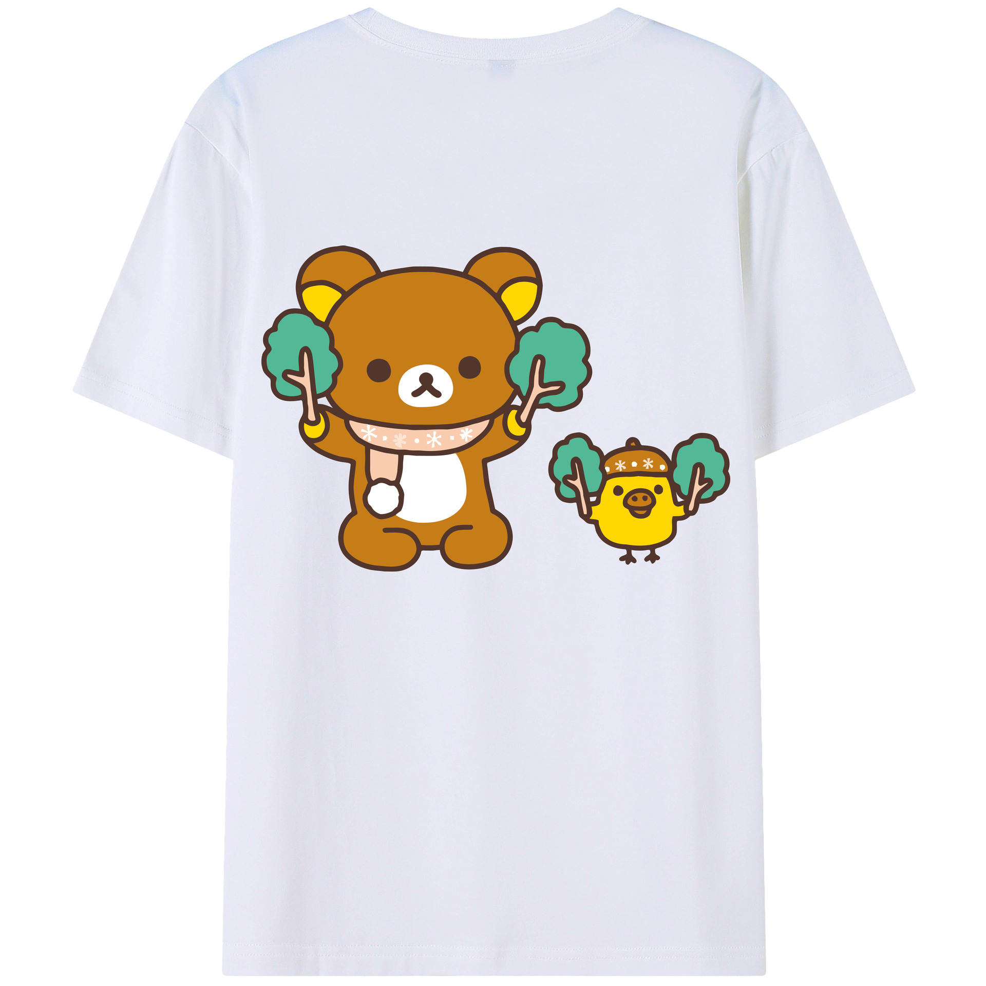 （画像用） リラックマ リラックマ キイロイトリ Rilakkuma Korilakkuma Kiiroitori 綿100％ メンズ半袖Tシャツ（バックプリント） 通気性