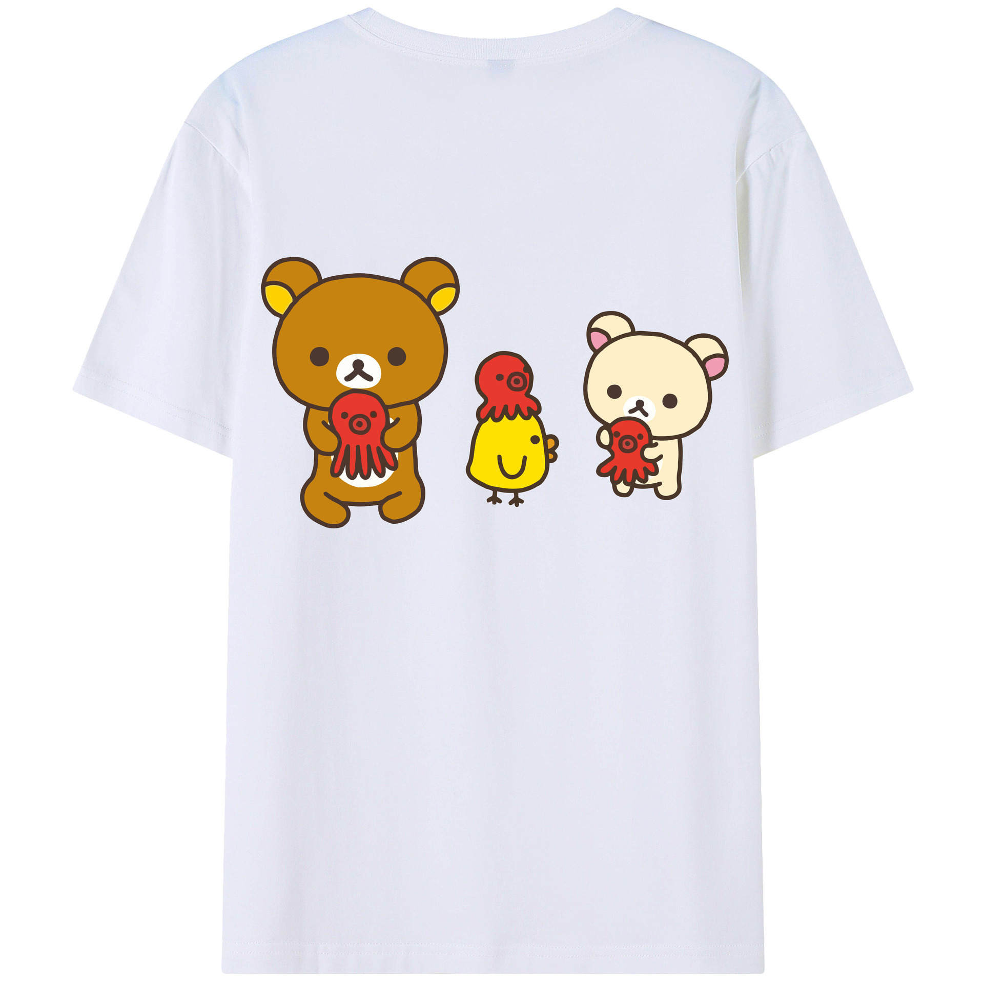（画像用） リラックマ リラックマ キイロイトリ Rilakkuma Korilakkuma Kiiroitori 綿100％ メンズ半袖Tシャツ（バックプリント） 通気性