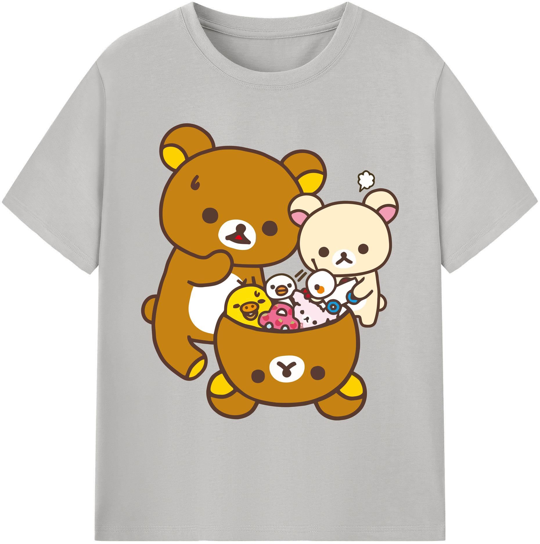 （画像用） リラックマ リラックマ キイロイトリ Rilakkuma Korilakkuma Kiiroitori 綿100％ メンズ半袖Tシャツ｜肌触りやわらか＆通気性