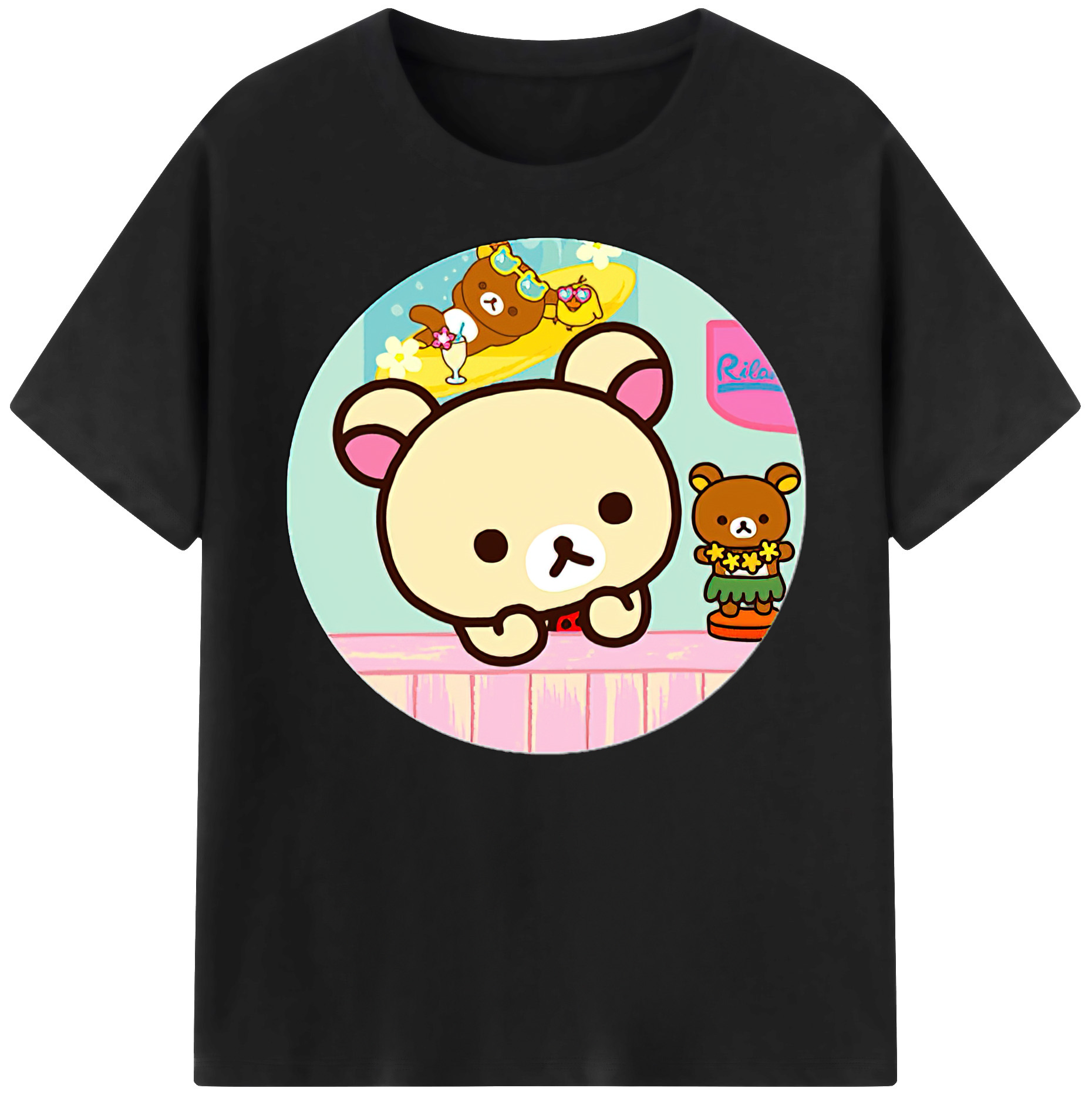（画像用） リラックマ リラックマ キイロイトリ Rilakkuma Korilakkuma Kiiroitori 綿100％ メンズ半袖Tシャツ｜肌触りやわらか＆通気性