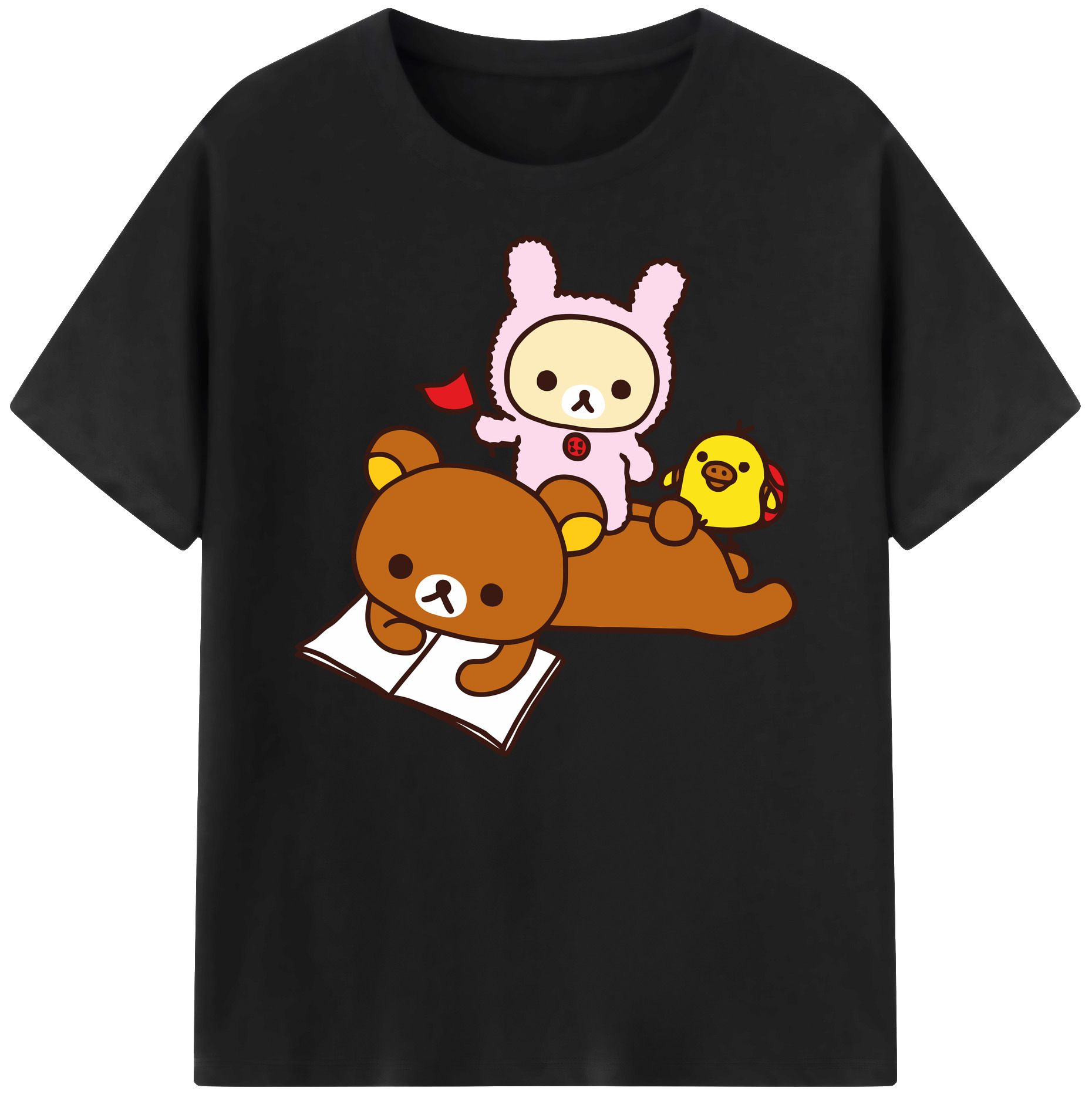 （画像用） リラックマ リラックマ キイロイトリ Rilakkuma Korilakkuma Kiiroitori 綿100％ メンズ半袖Tシャツ｜肌触りやわらか＆通気性