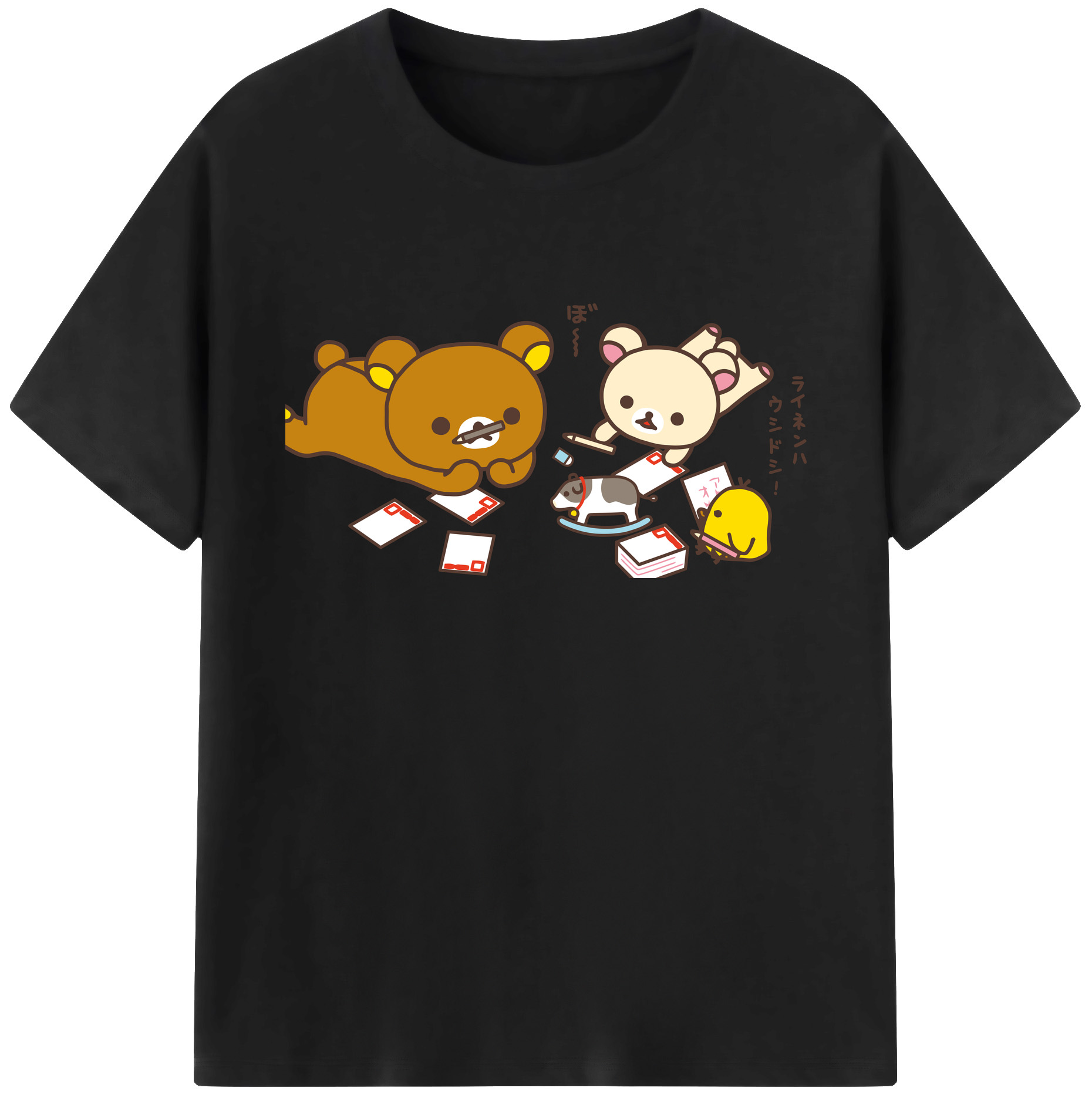 （画像用） リラックマ リラックマ キイロイトリ Rilakkuma Korilakkuma Kiiroitori 綿100％ メンズ半袖Tシャツ｜肌触りやわらか＆通気性