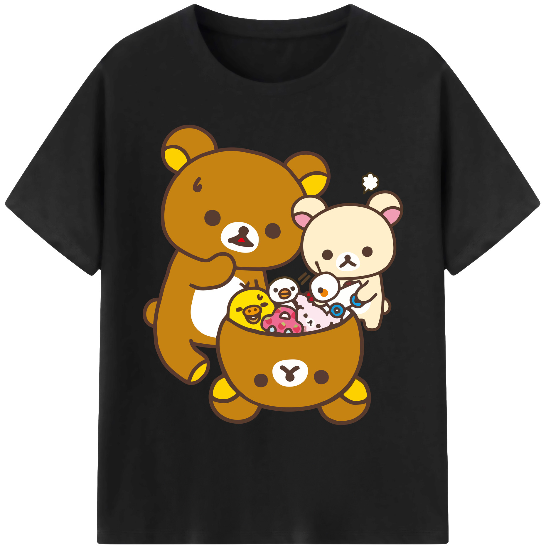 （画像用） リラックマ リラックマ キイロイトリ Rilakkuma Korilakkuma Kiiroitori 綿100％ メンズ半袖Tシャツ｜肌触りやわらか＆通気性