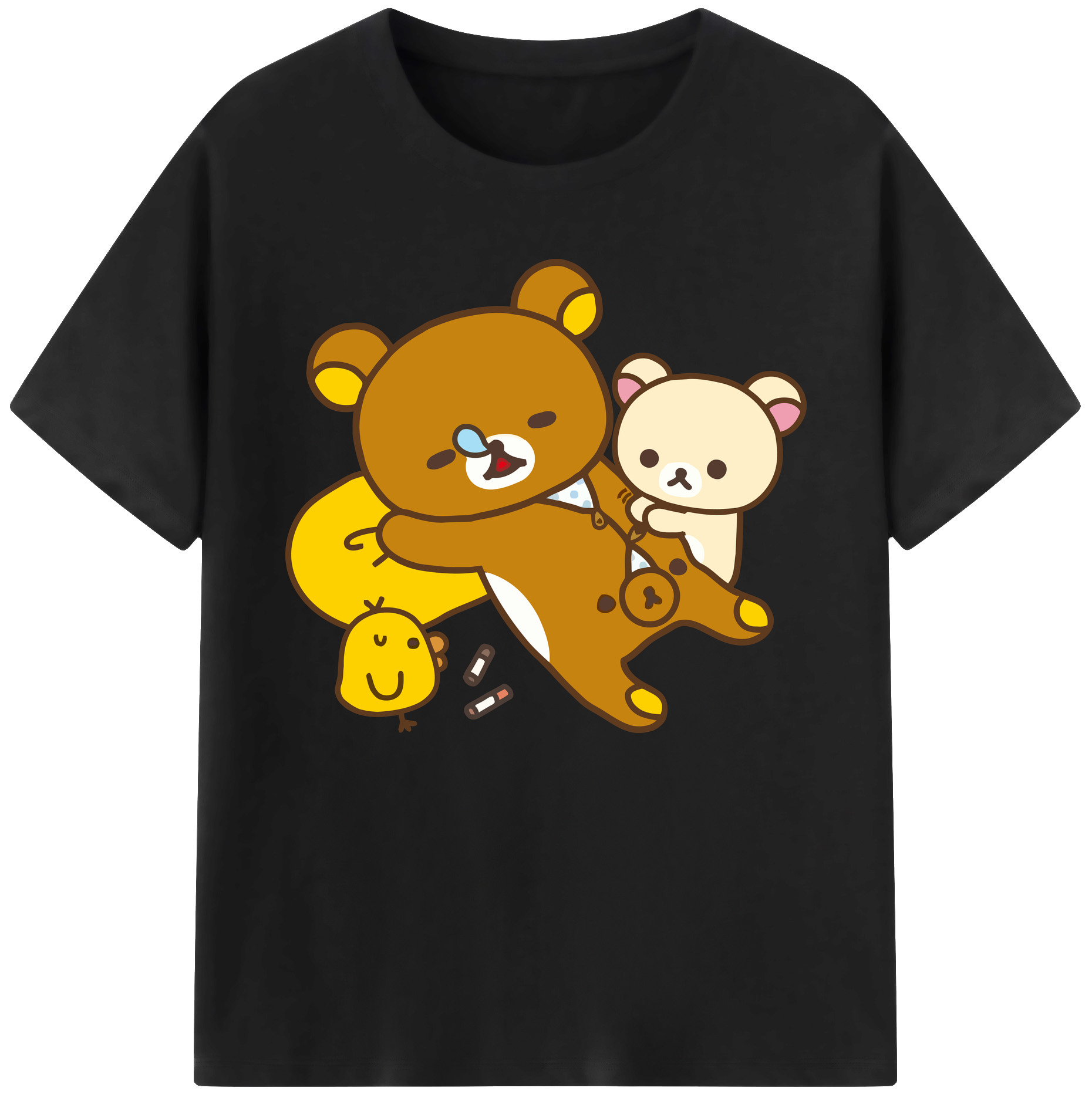 （画像用） リラックマ リラックマ キイロイトリ Rilakkuma Korilakkuma Kiiroitori 綿100％ メンズ半袖Tシャツ｜肌触りやわらか＆通気性
