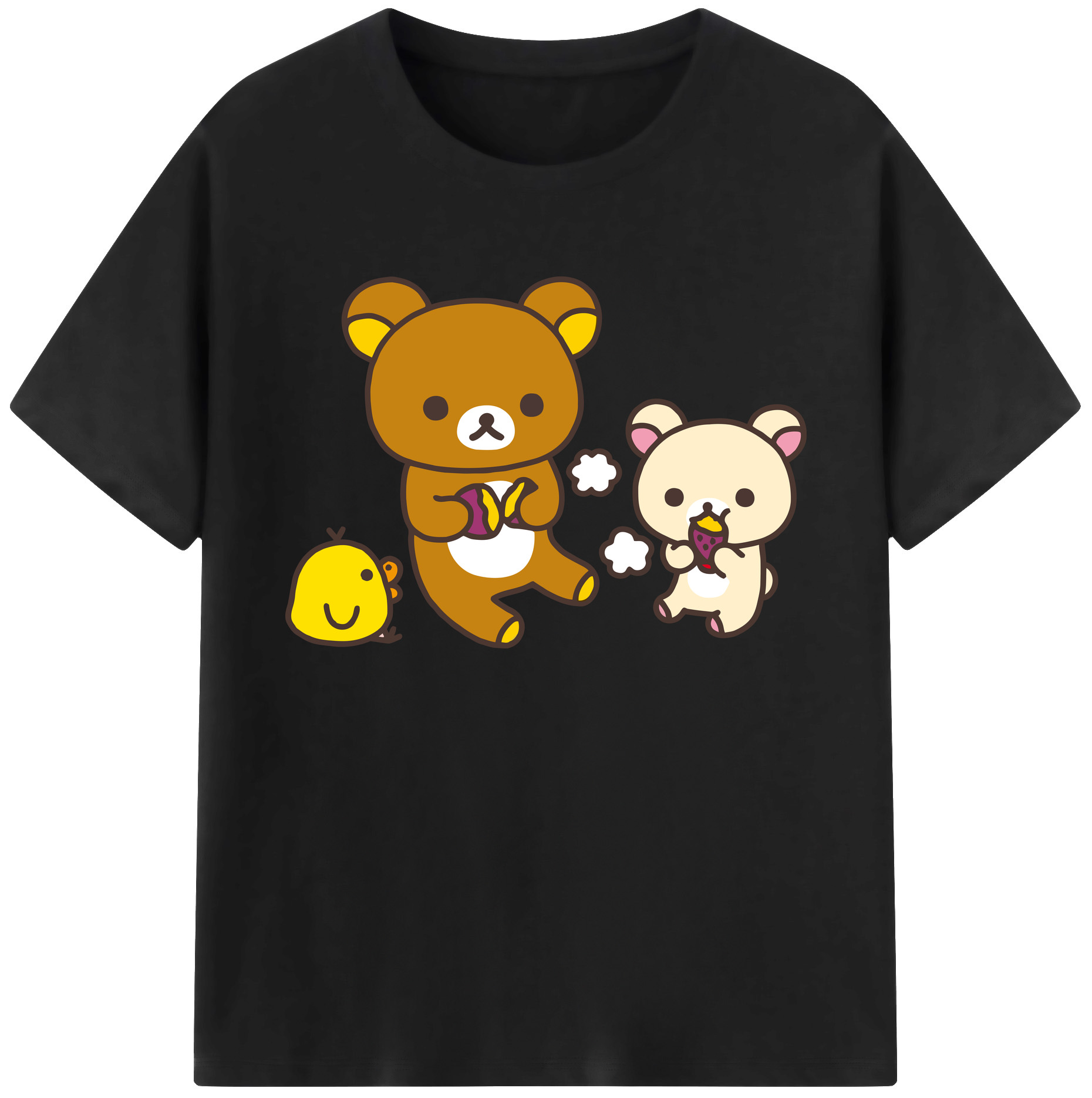 （画像用） リラックマ リラックマ キイロイトリ Rilakkuma Korilakkuma Kiiroitori 綿100％ メンズ半袖Tシャツ｜肌触りやわらか＆通気性