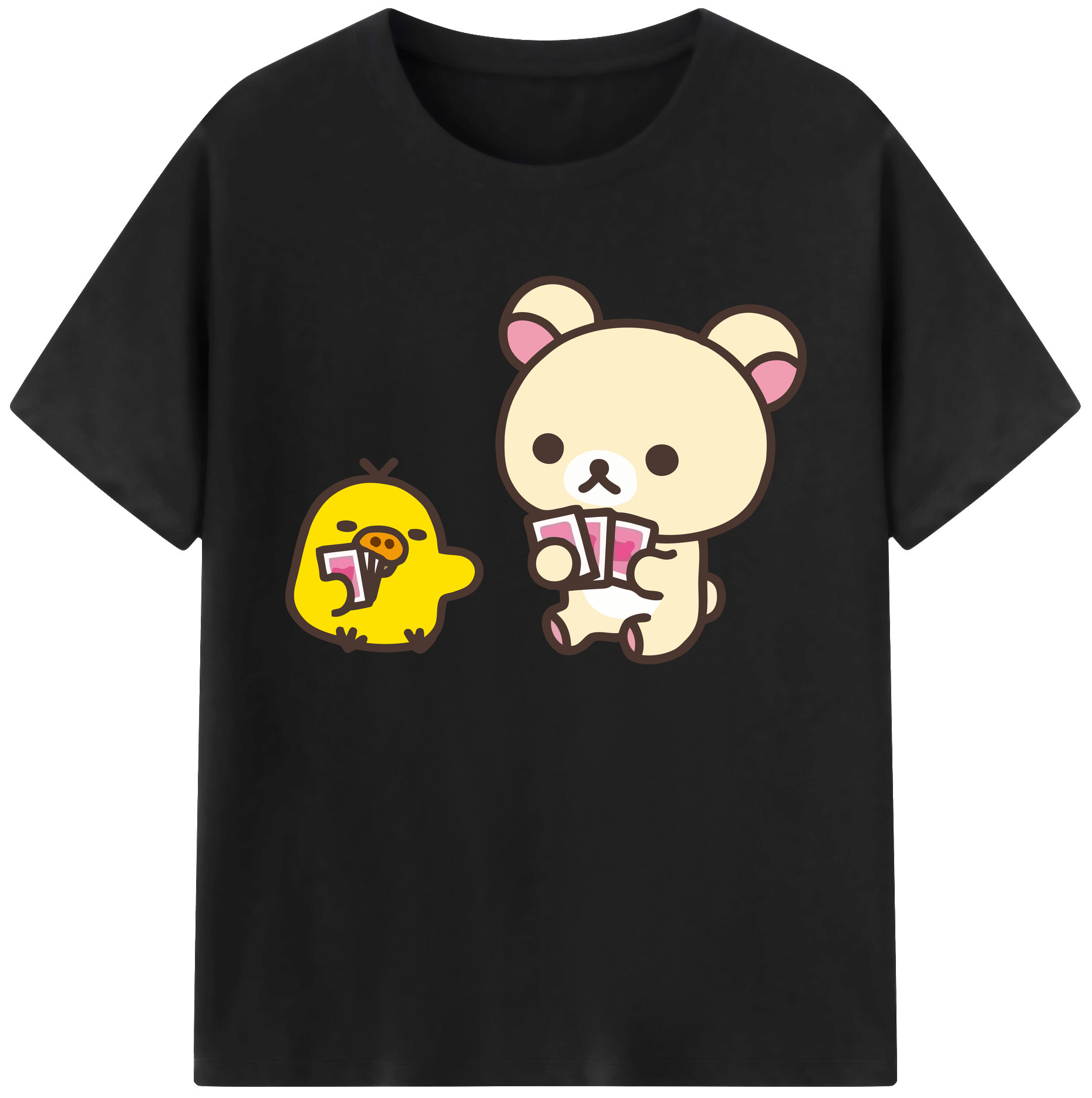（画像用） リラックマ リラックマ キイロイトリ Rilakkuma Korilakkuma Kiiroitori 綿100％ メンズ半袖Tシャツ｜肌触りやわらか＆通気性