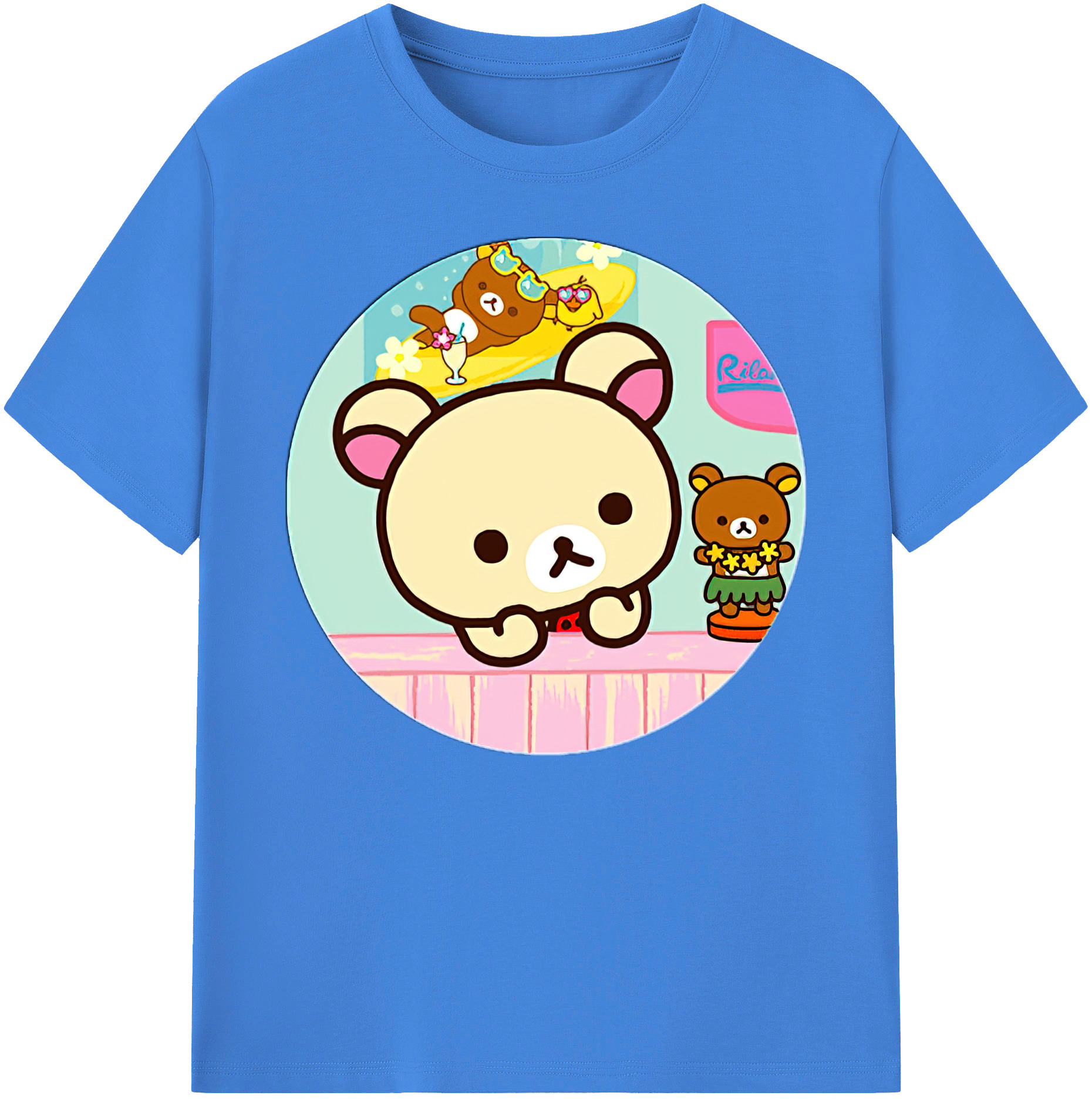 （画像用） リラックマ リラックマ キイロイトリ Rilakkuma Korilakkuma Kiiroitori 綿100％ メンズ半袖Tシャツ｜肌触りやわらか＆通気性
