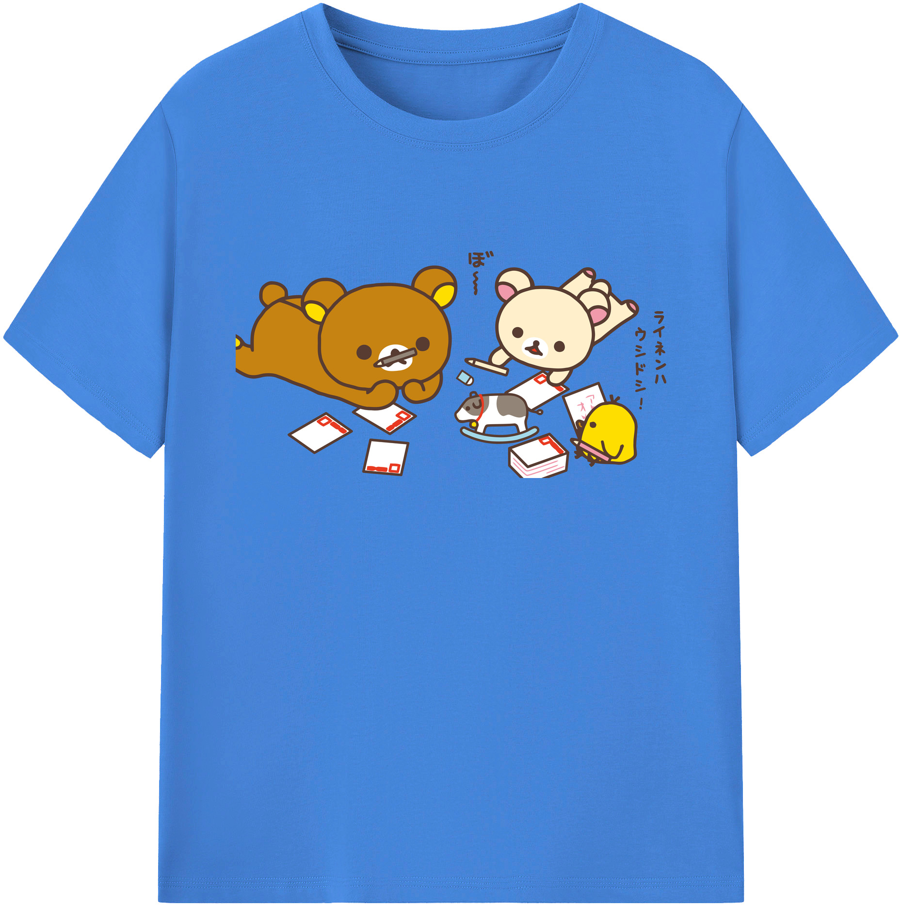 （画像用） リラックマ リラックマ キイロイトリ Rilakkuma Korilakkuma Kiiroitori 綿100％ メンズ半袖Tシャツ｜肌触りやわらか＆通気性