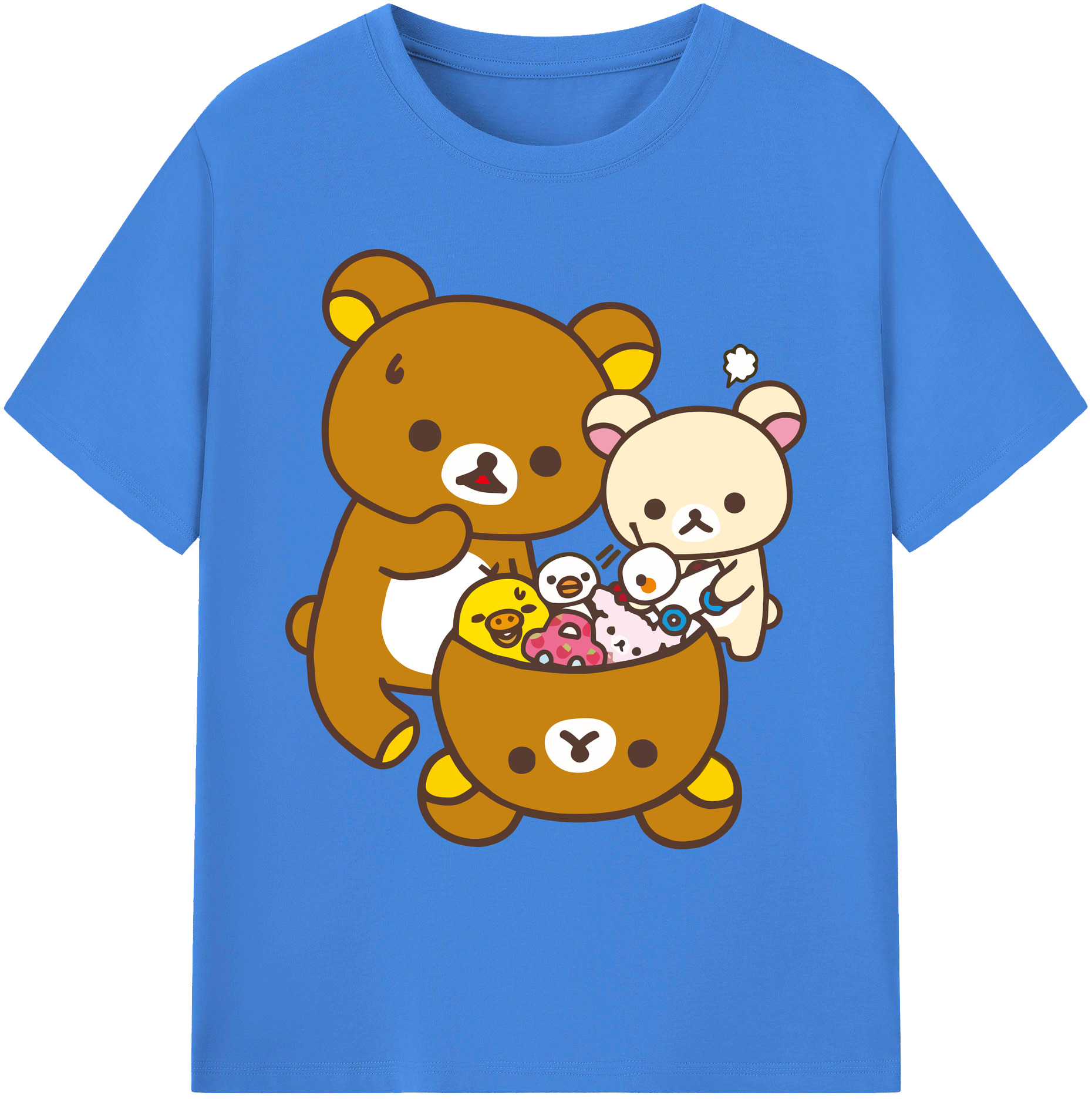 （画像用） リラックマ リラックマ キイロイトリ Rilakkuma Korilakkuma Kiiroitori 綿100％ メンズ半袖Tシャツ｜肌触りやわらか＆通気性