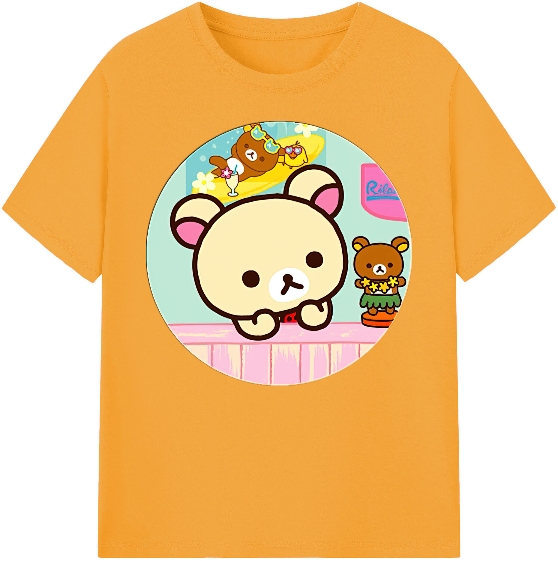 （画像用） リラックマ リラックマ キイロイトリ Rilakkuma Korilakkuma Kiiroitori 綿100％ メンズ半袖Tシャツ｜肌触りやわらか＆通気性