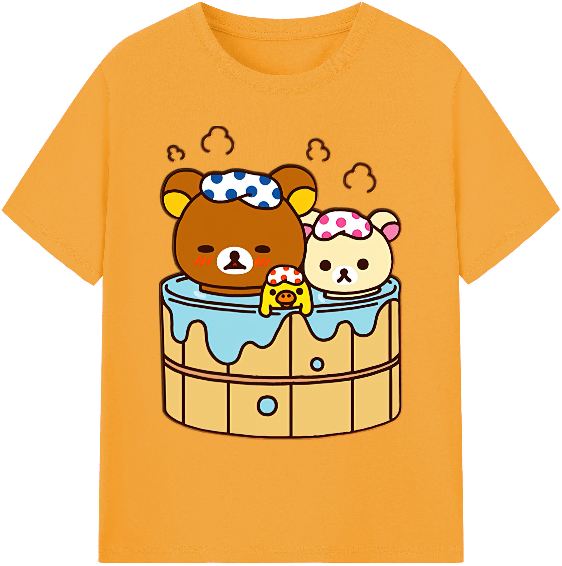 （画像用） リラックマ リラックマ キイロイトリ Rilakkuma Korilakkuma Kiiroitori 綿100％ メンズ半袖Tシャツ｜肌触りやわらか＆通気性