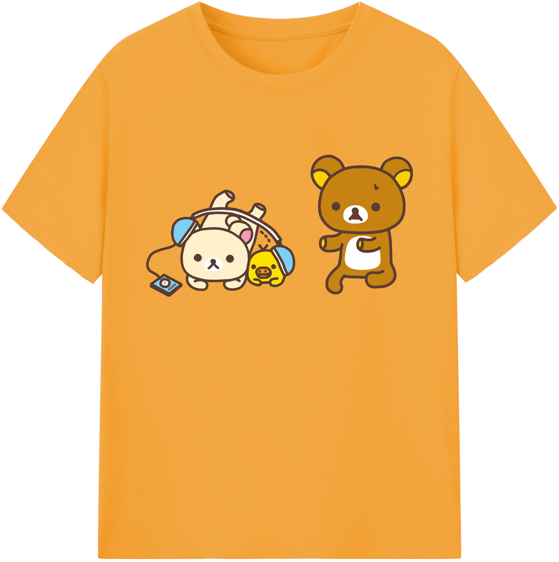 （画像用） リラックマ リラックマ キイロイトリ Rilakkuma Korilakkuma Kiiroitori 綿100％ メンズ半袖Tシャツ｜肌触りやわらか＆通気性
