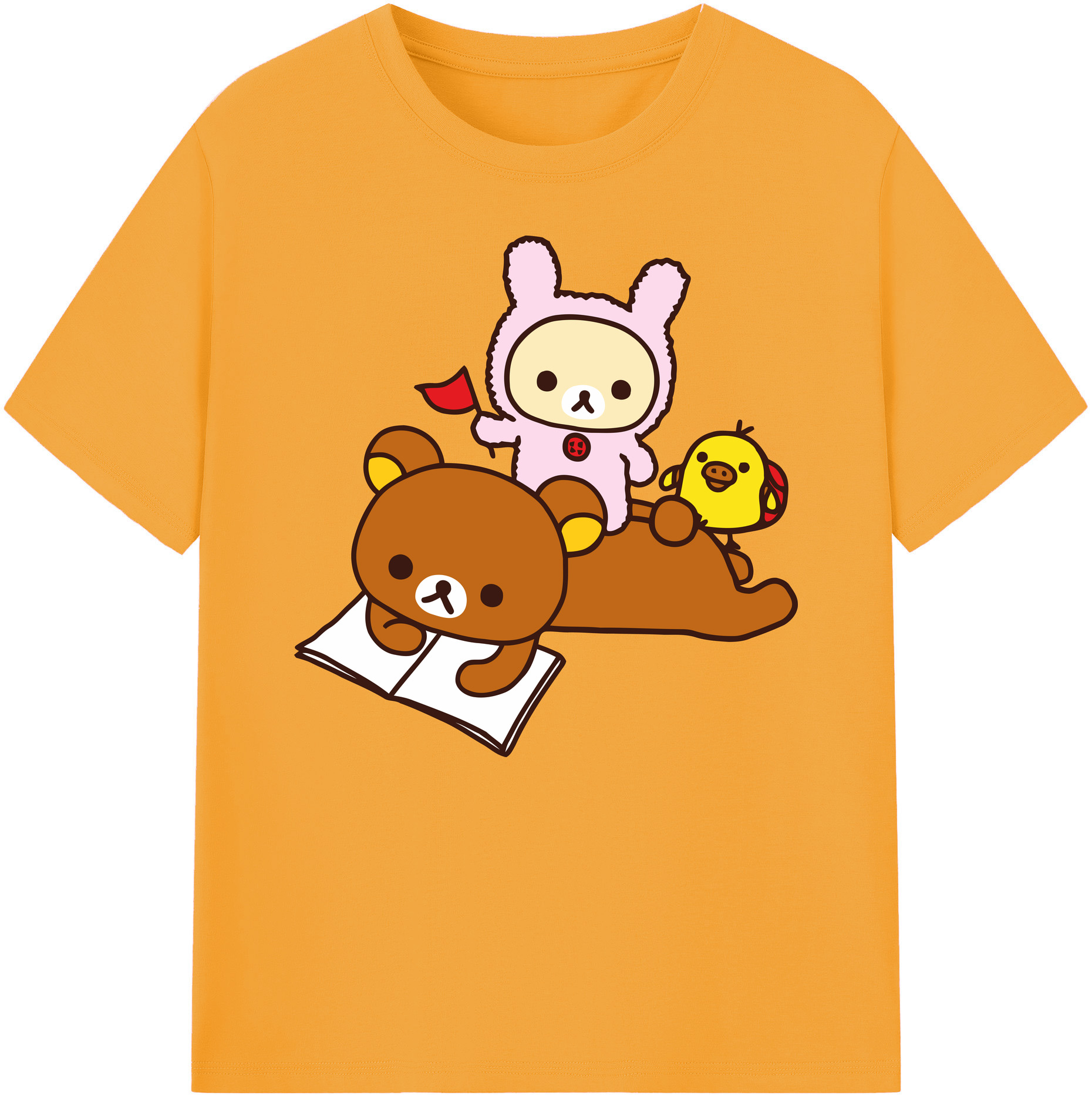 （画像用） リラックマ リラックマ キイロイトリ Rilakkuma Korilakkuma Kiiroitori 綿100％ メンズ半袖Tシャツ｜肌触りやわらか＆通気性