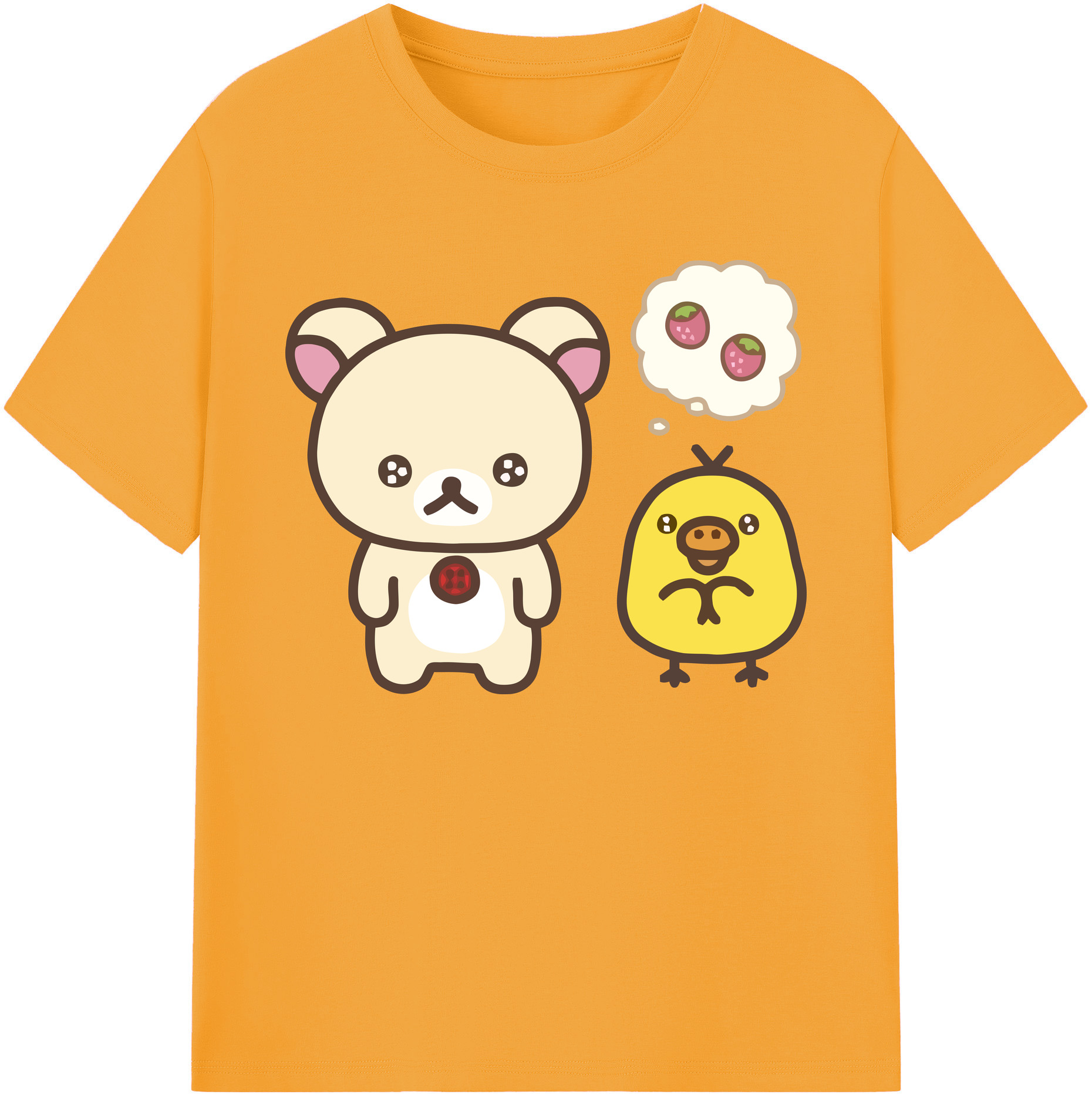 （画像用） リラックマ リラックマ キイロイトリ Rilakkuma Korilakkuma Kiiroitori 綿100％ メンズ半袖Tシャツ｜肌触りやわらか＆通気性
