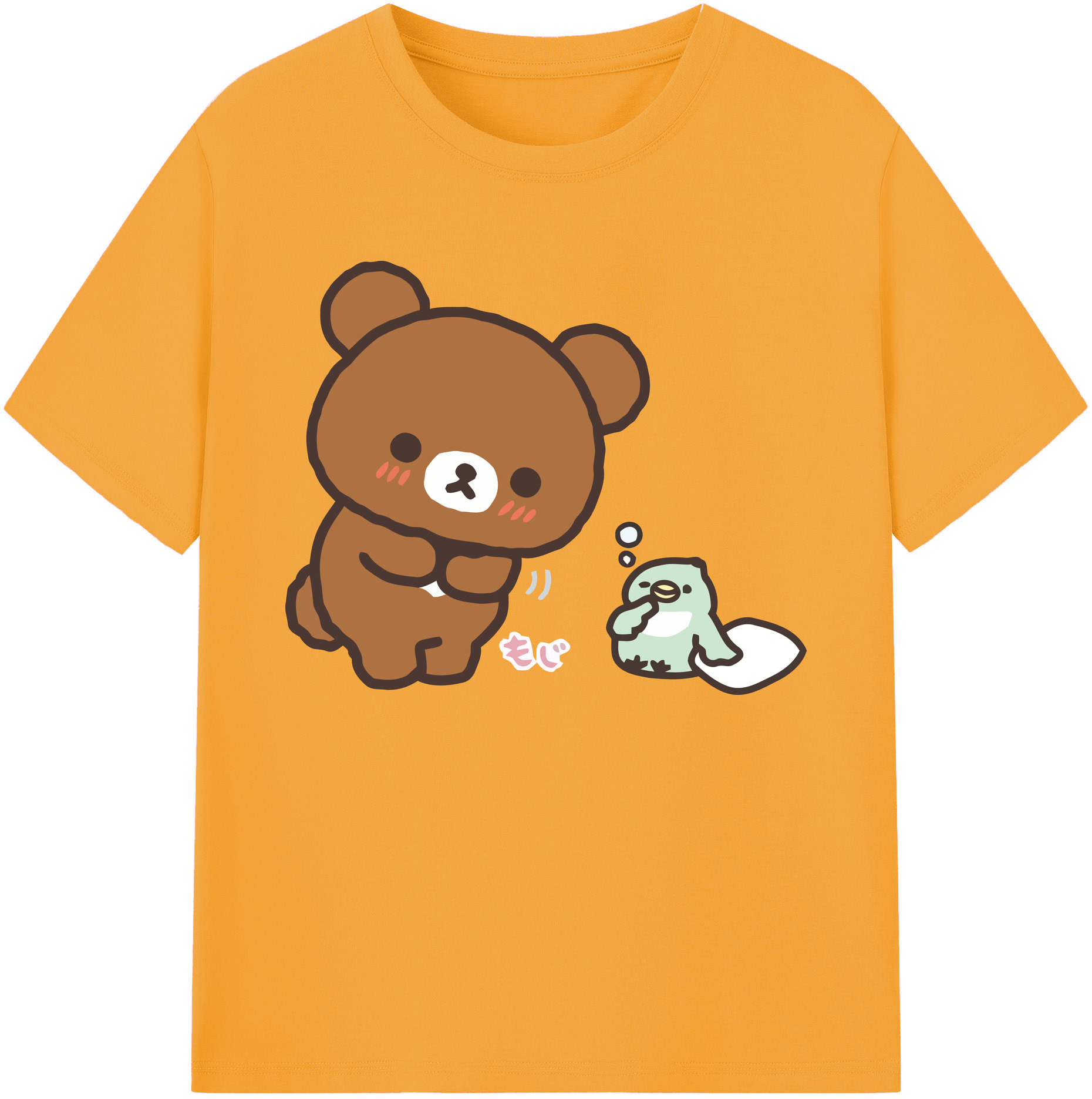（画像用） リラックマ リラックマ キイロイトリ Rilakkuma Korilakkuma Kiiroitori 綿100％ メンズ半袖Tシャツ｜肌触りやわらか＆通気性