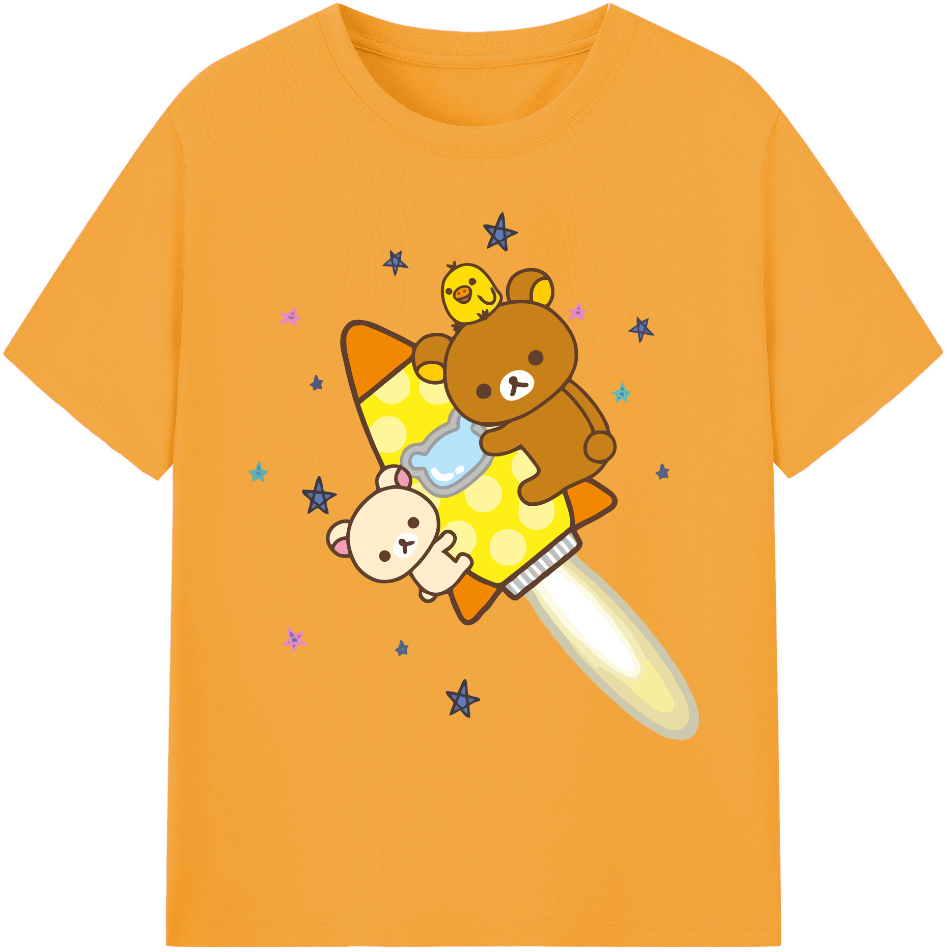 （画像用） リラックマ リラックマ キイロイトリ Rilakkuma Korilakkuma Kiiroitori 綿100％ メンズ半袖Tシャツ｜肌触りやわらか＆通気性