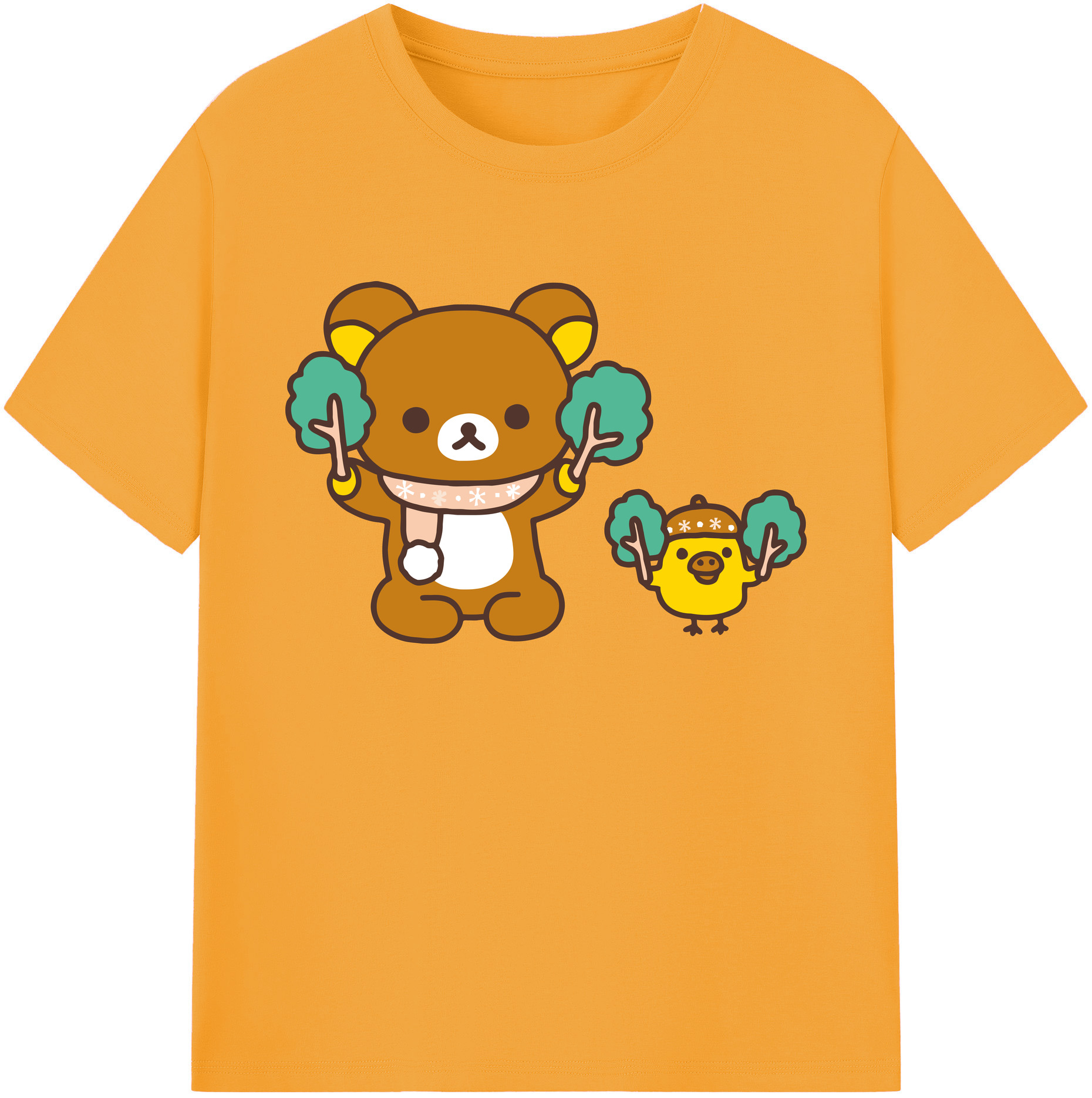 （画像用） リラックマ リラックマ キイロイトリ Rilakkuma Korilakkuma Kiiroitori 綿100％ メンズ半袖Tシャツ｜肌触りやわらか＆通気性