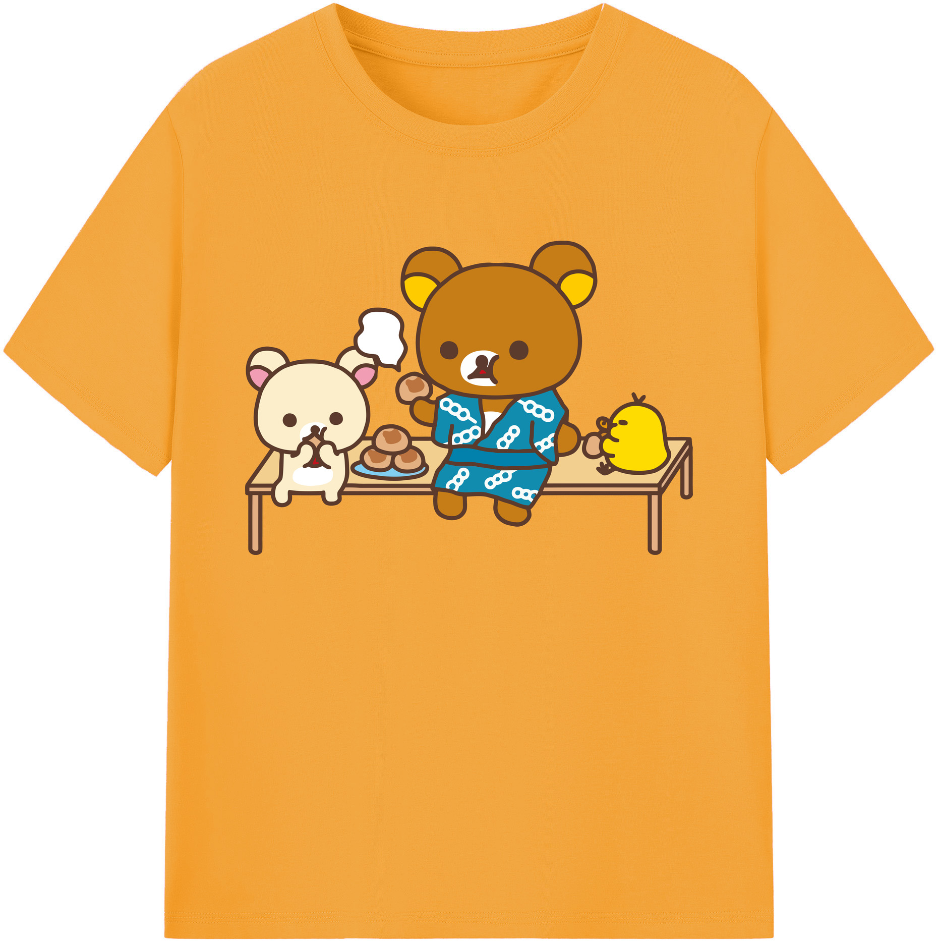 （画像用） リラックマ リラックマ キイロイトリ Rilakkuma Korilakkuma Kiiroitori 綿100％ メンズ半袖Tシャツ｜肌触りやわらか＆通気性